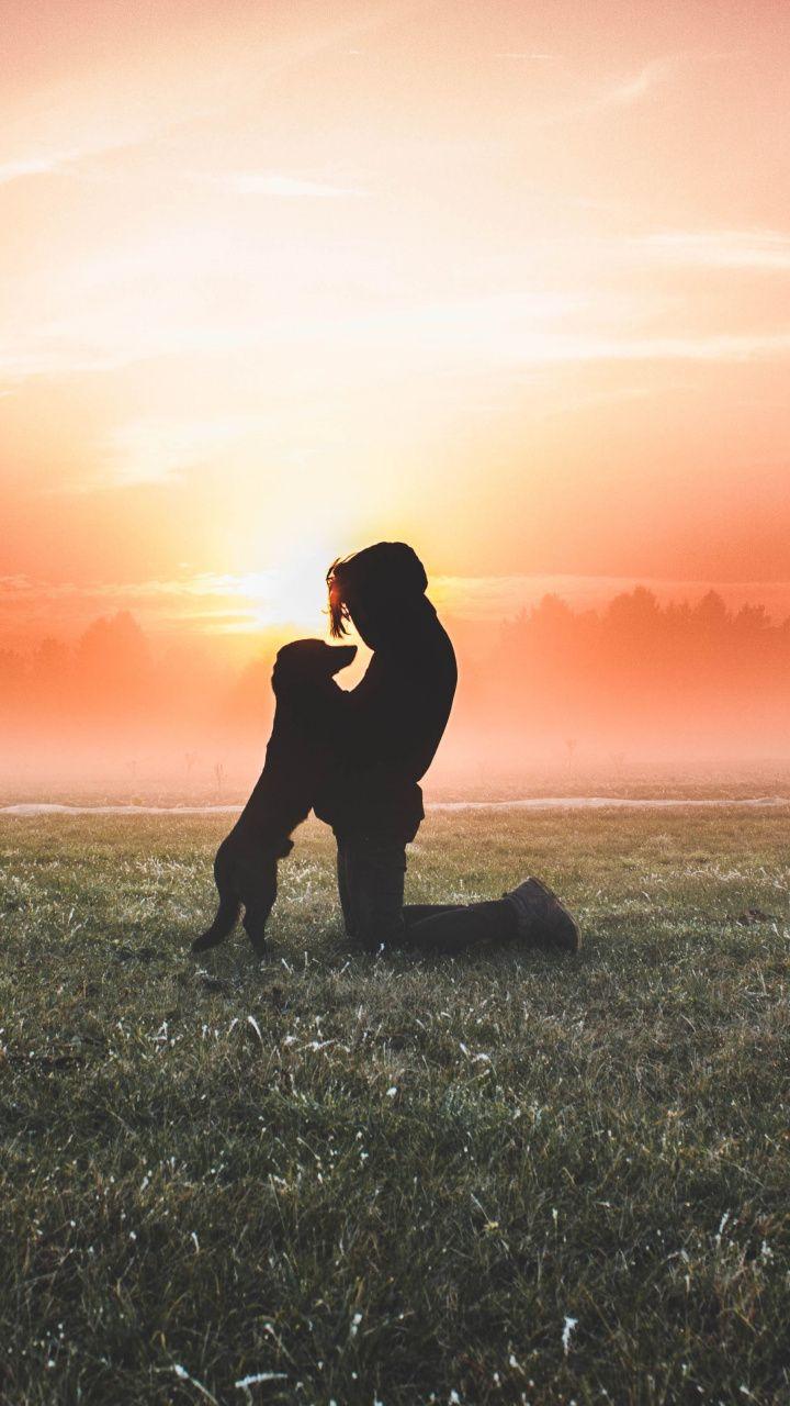 720x1280 Silhouette, man and dog, sunset, love, affection, landscape, 720x1280 wallpaper. Cool background, Man and dog, Silhouette man