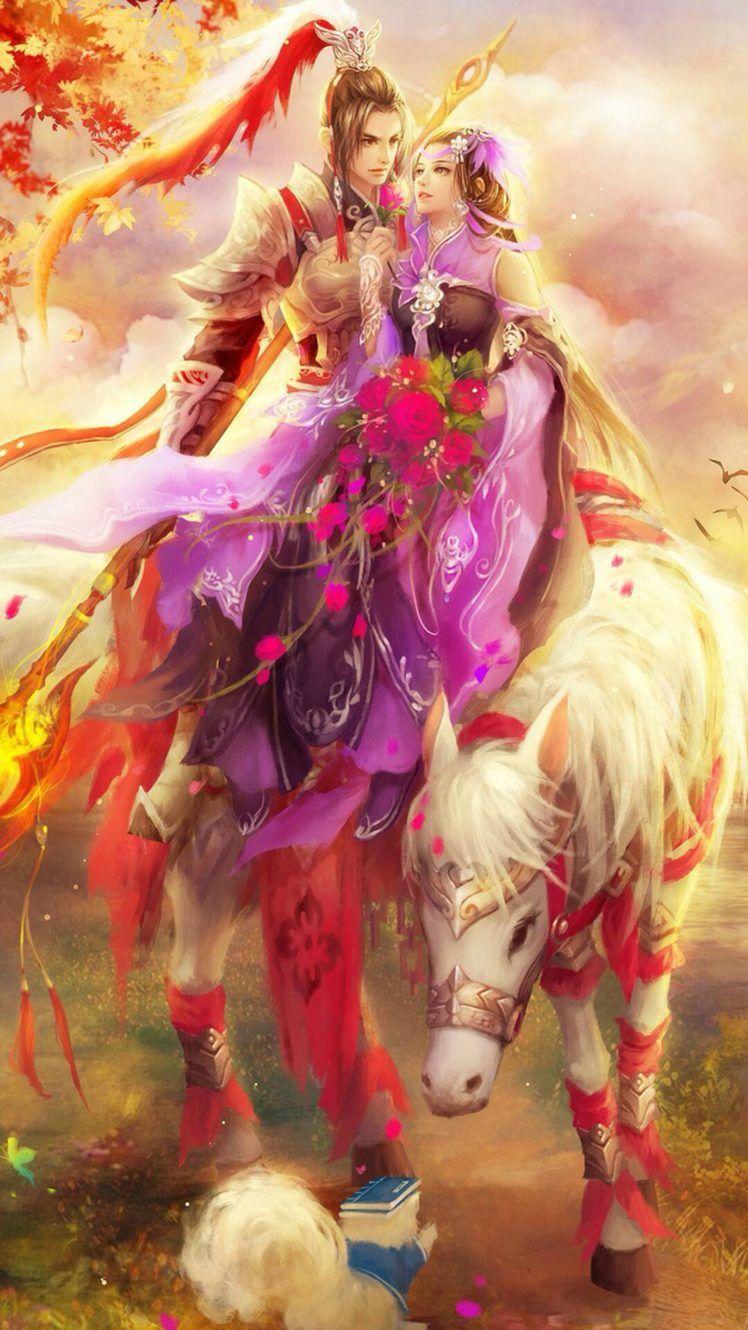 748x1330 Original, Characters, Fantasy, Couple, Horse, Beauty, Love, Girl, Man Wallpaper HD / Desktop and Mobile Background