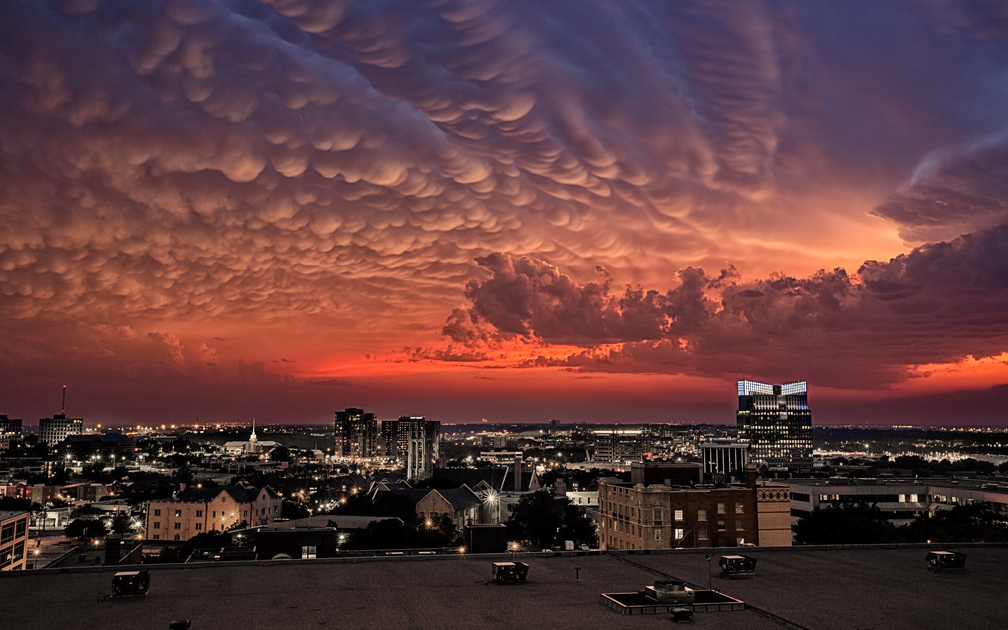 3840x2400 sunset, clouds, cityscapes, night, USA, Texas, HDR photography wallpaper
