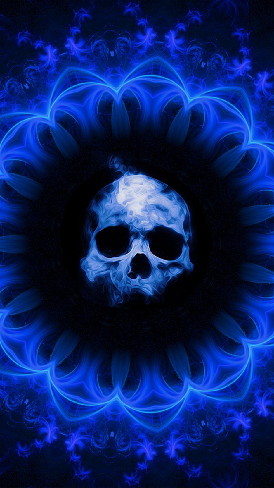 938x1668 Download Wallpaper 938x1668 Skull, Gothic, Patterns, Blue, Dark Background Iphone 8 7 6s 6 For Parallax HD Background