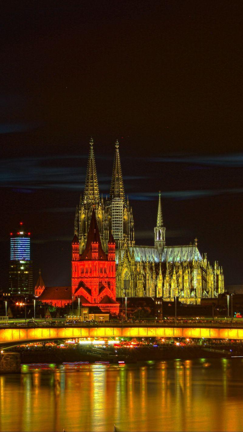 800x1420 Download Wallpaper 800x1420 Night City, Architecture, Gothic, Cologne, Germany Iphone Se 5s 5c 5 For Parallax HD Background