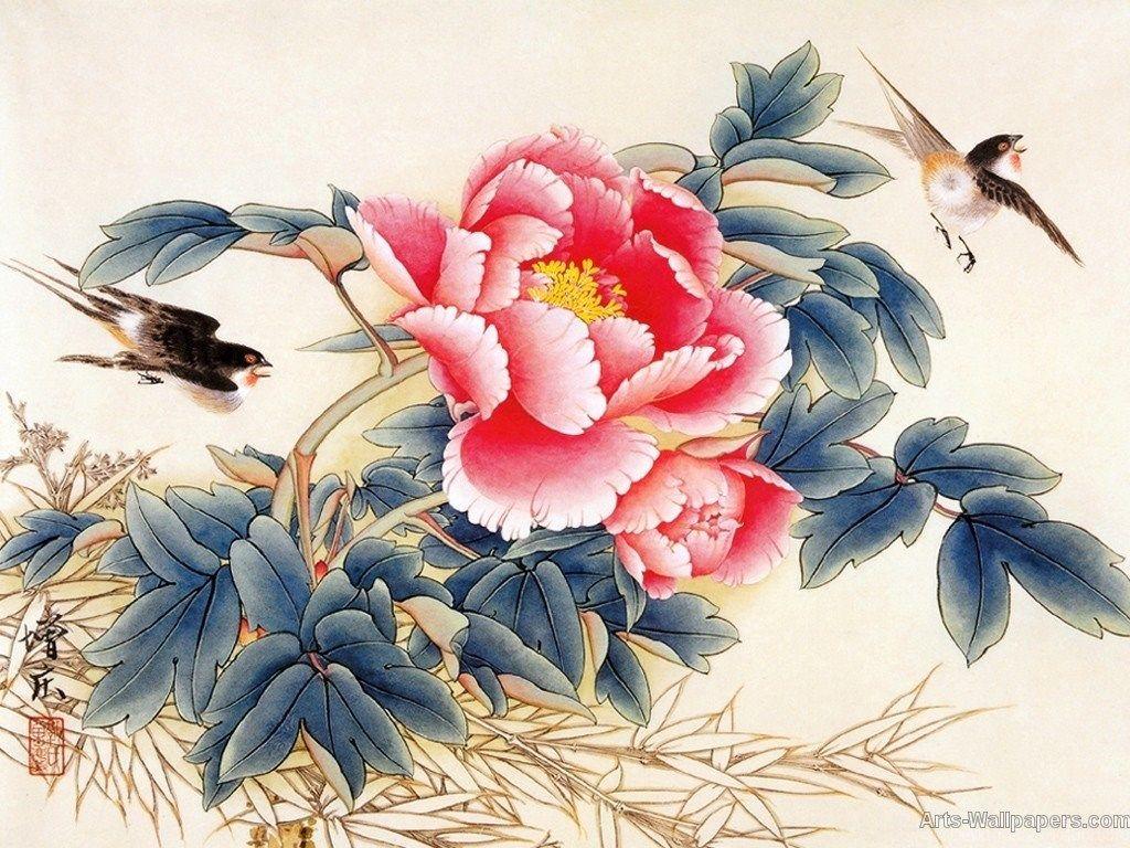 1024x768 Birds: Chinese Painting Art Bird Flower Cnpaint Phone Wallpaper. Desktop Background