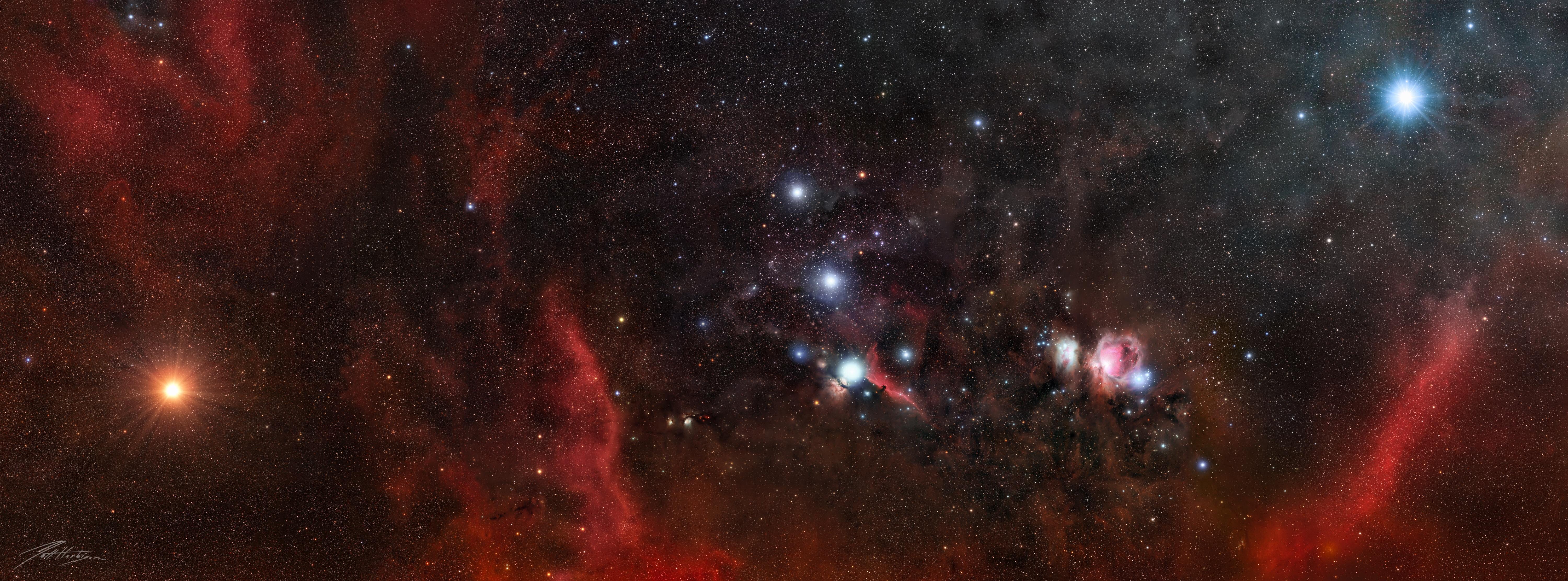 6000x2225 Betelgeuse to Rigel in Orion Light frames. 78 Individual LRGB Panels. 5 imaging locations. 3 years. 1 Image