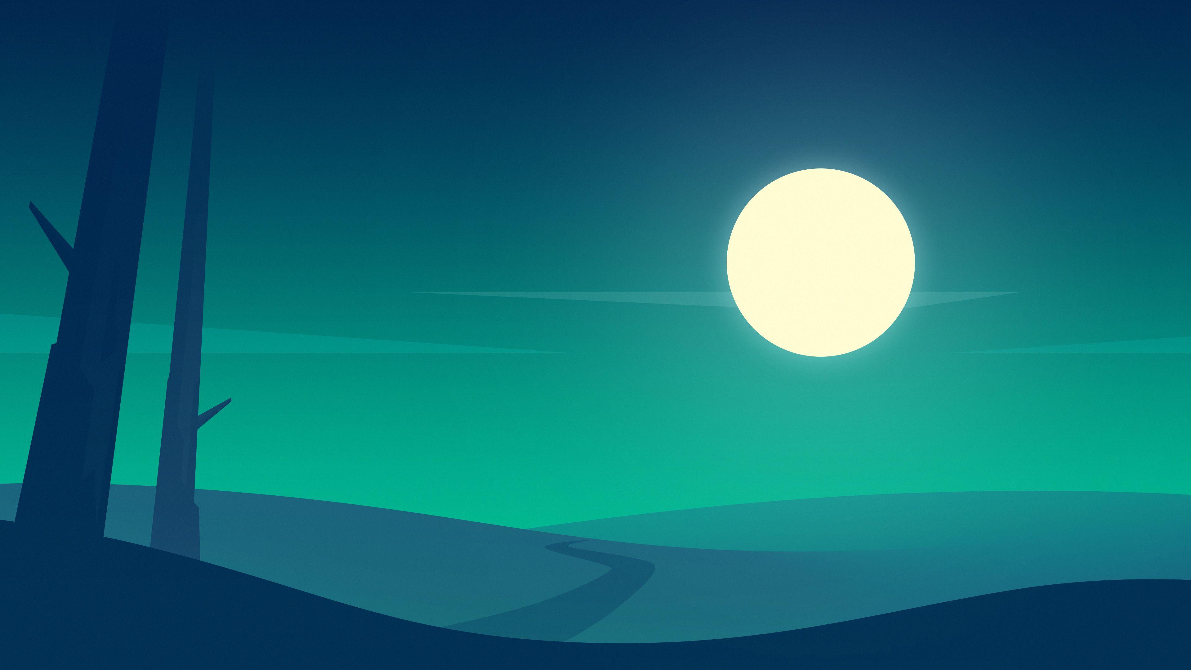3840x2160 #Nightscape, #Full moon, K, #Minimal. Mocah.org HD Wallpaper