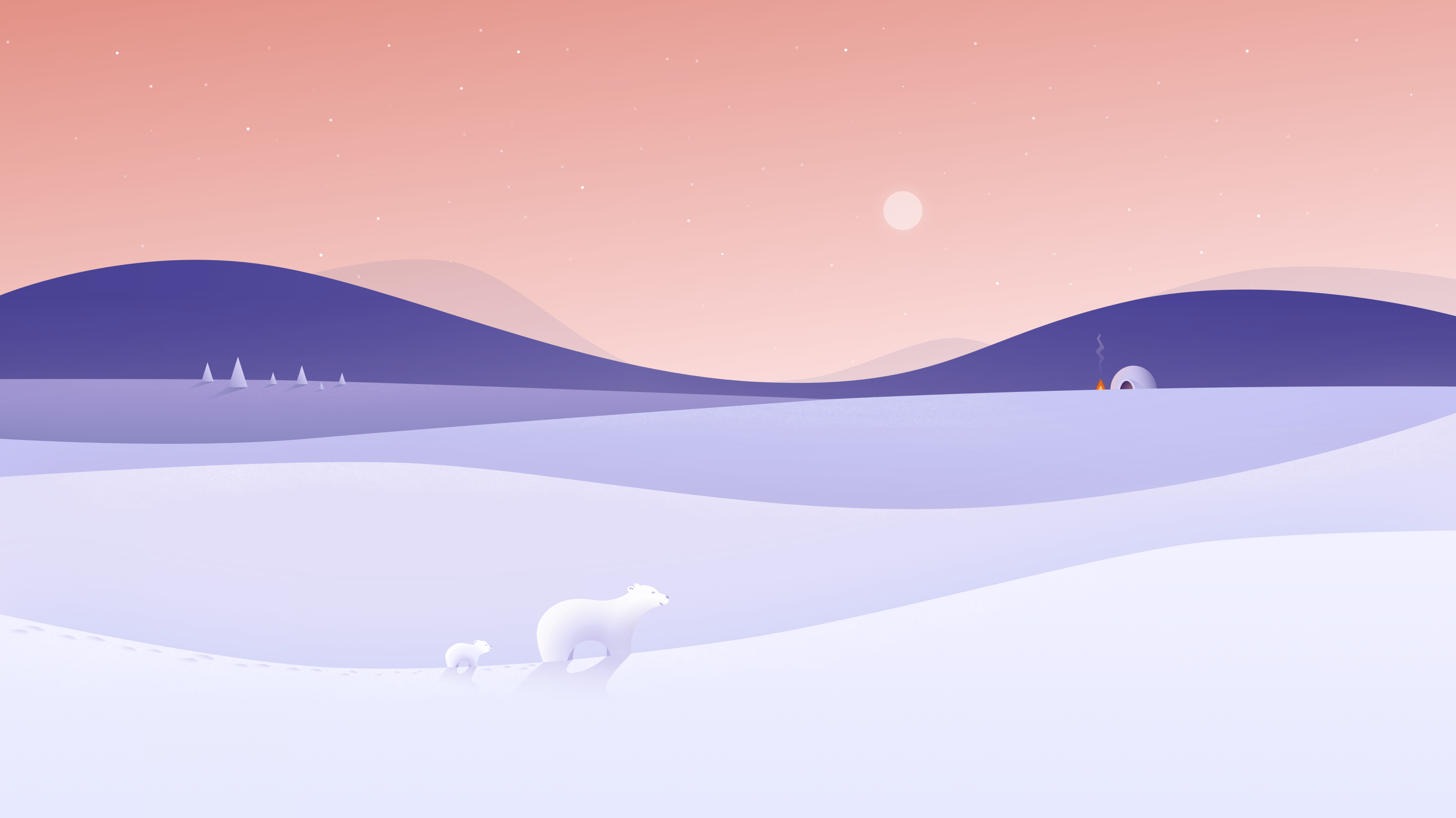 3840x2160 Download 3840x2160 Minimal Landscape, Polar Bears, Mountain, Winter Wallpaper for UHD TV