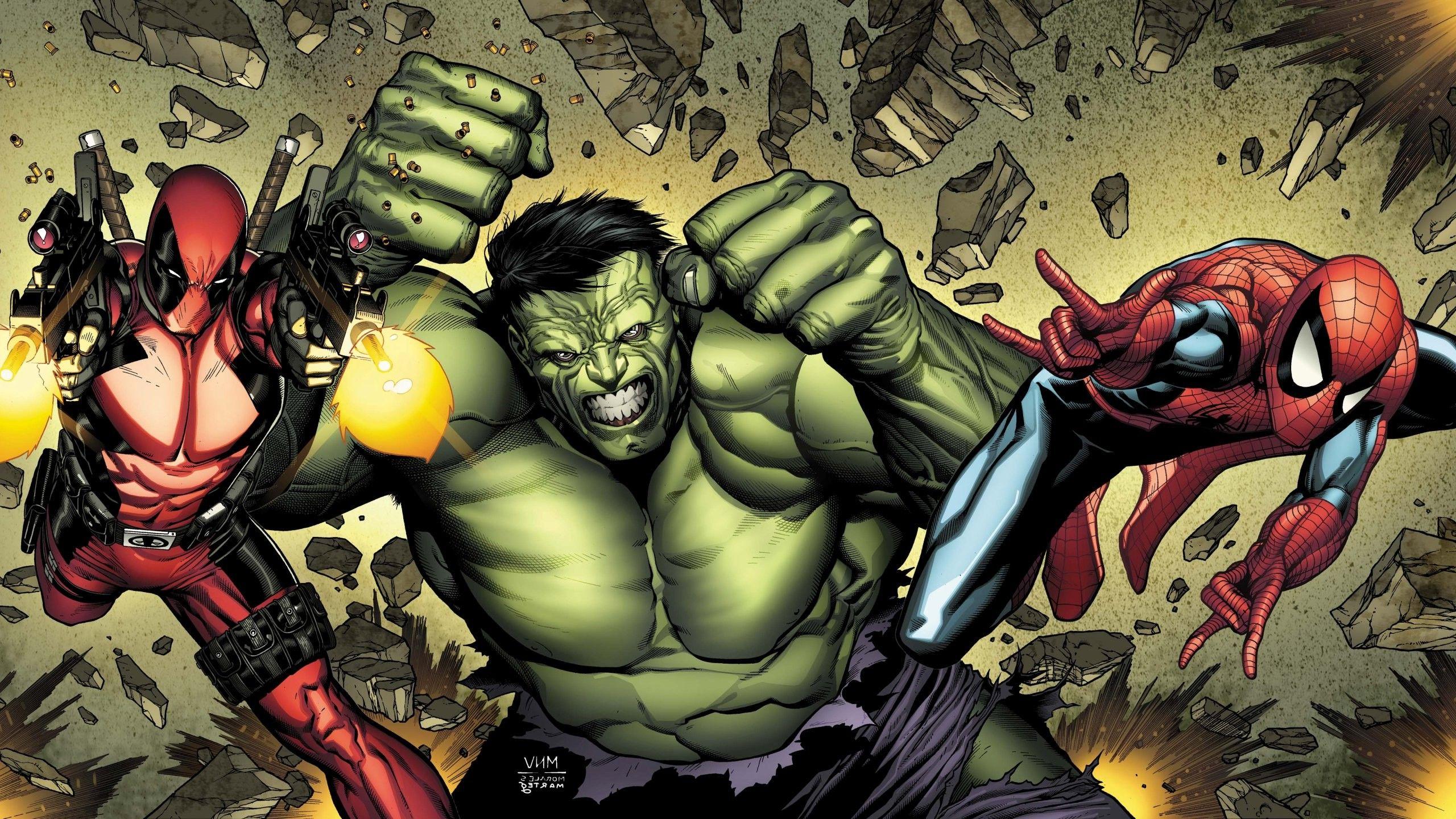 2560x1440 Hulk, Spider Man, Deadpool, Marvel Comics Wallpaper HD / Desktop and Mobile Background