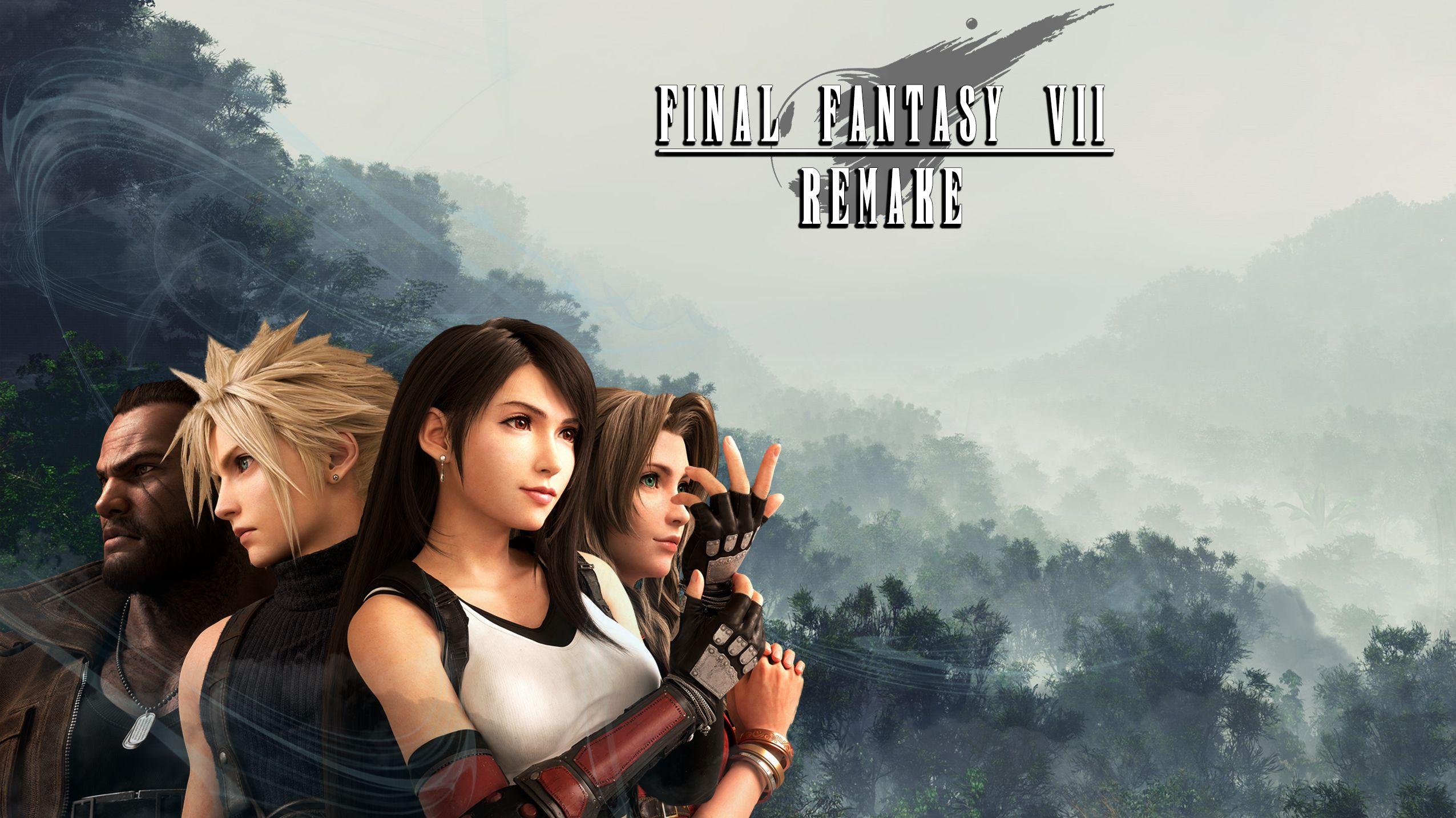 2551x1433 Cloud Strife, Tifa Lockhart, Aerith Gainsborough, Barret Wallace, Final Fantasy VII, Final Fantasy VII: Remake, Lifestream, forest, mist, video games, Square Enixx1433 Wallpaper