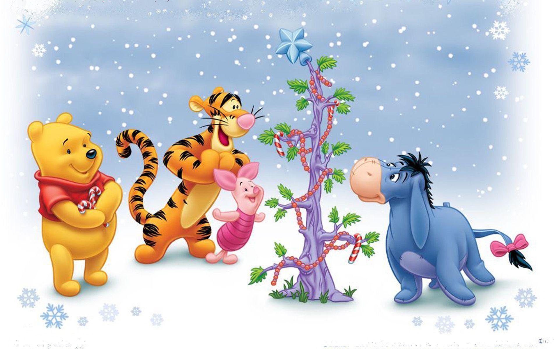 1920x1200 Cartoon Winnie The Pooh And Friends Winter Christmas Tree Wallpaper