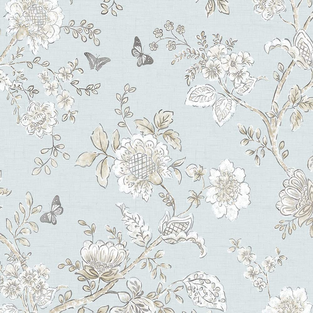1000x1000 Norwall FH37537 Butterfly Toile Prepasted Wallpaper, Blue, Beige, French Blue, Light Blue, Wallpaper