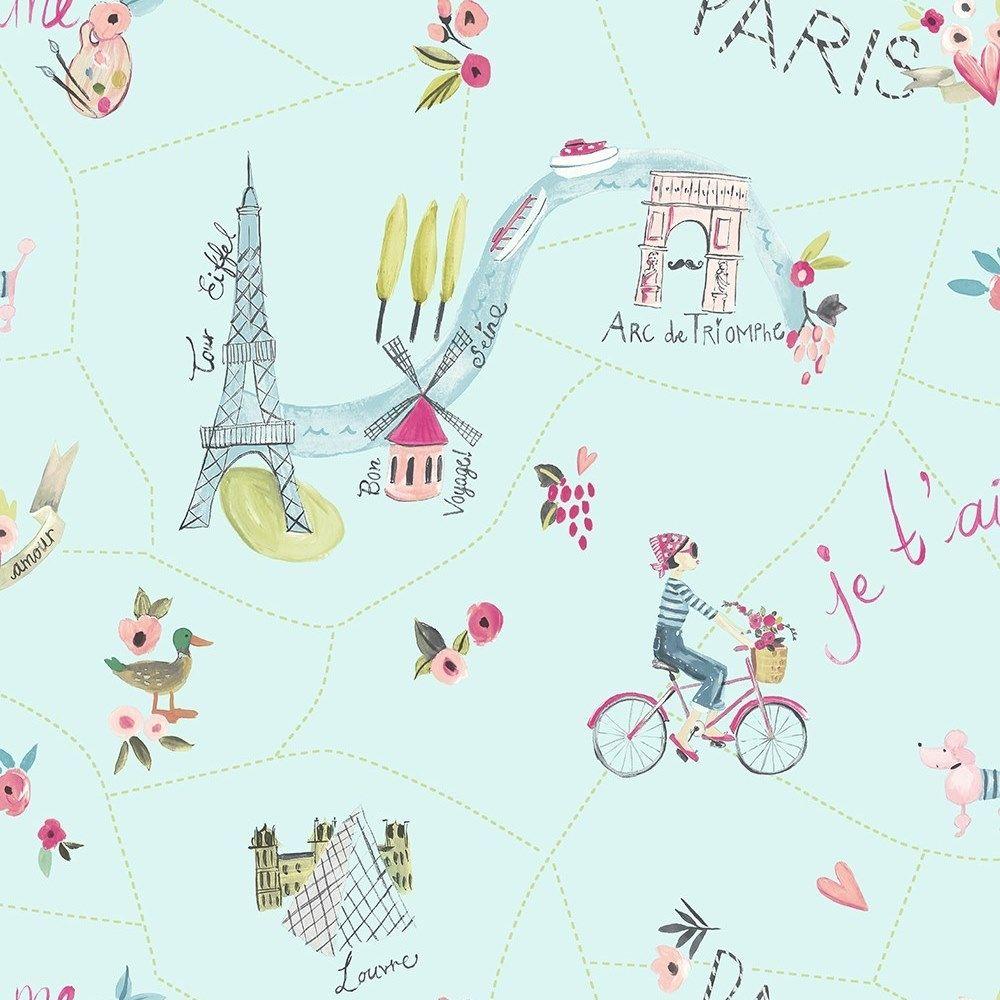 1000x1000 Arthouse Paris With Love Duck Egg Wallpaper