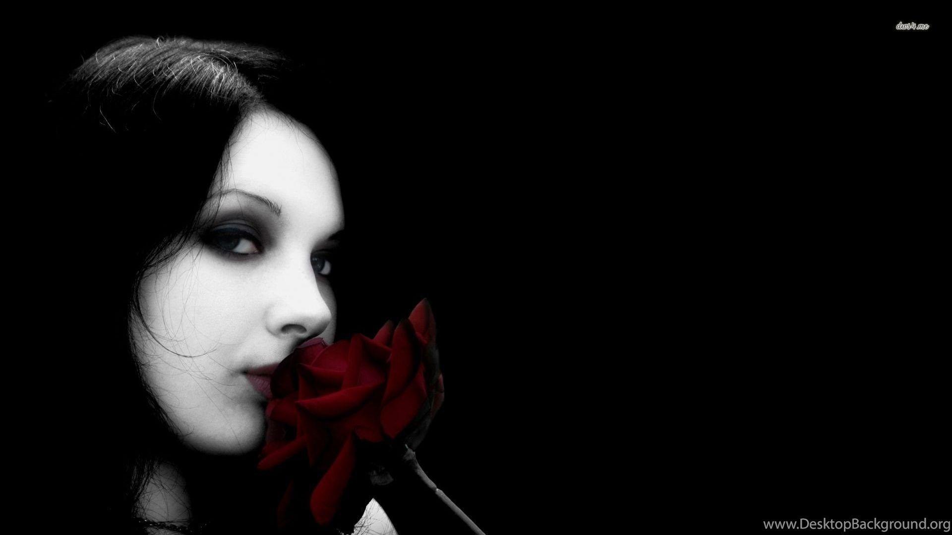 1920x1080 Goth Girl With A Red Rose Wallpaper Digital Art Wallpaper Desktop Background
