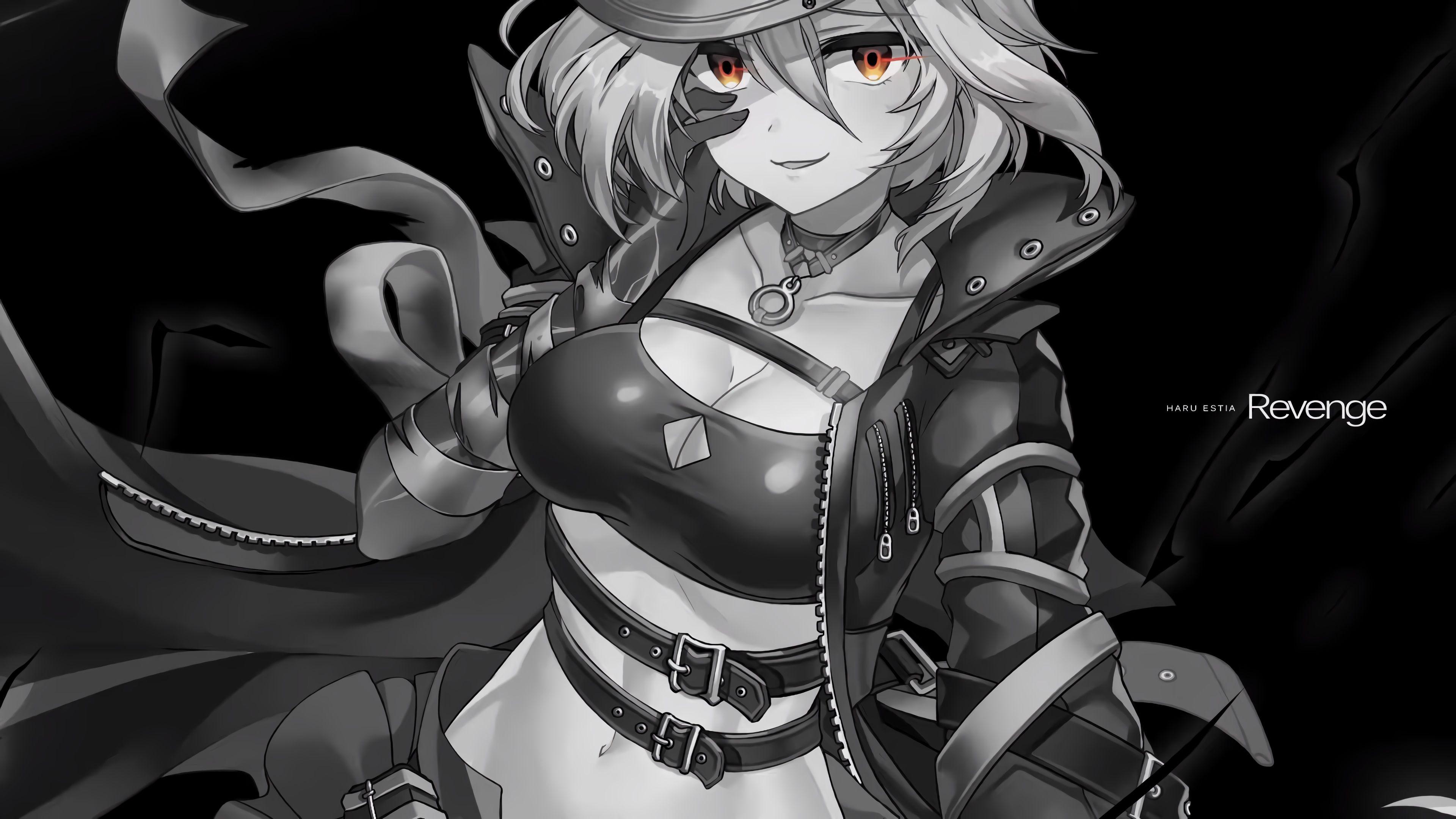 3840x2160 soul worker cleavage monochrome open shirt tagme wallpaper