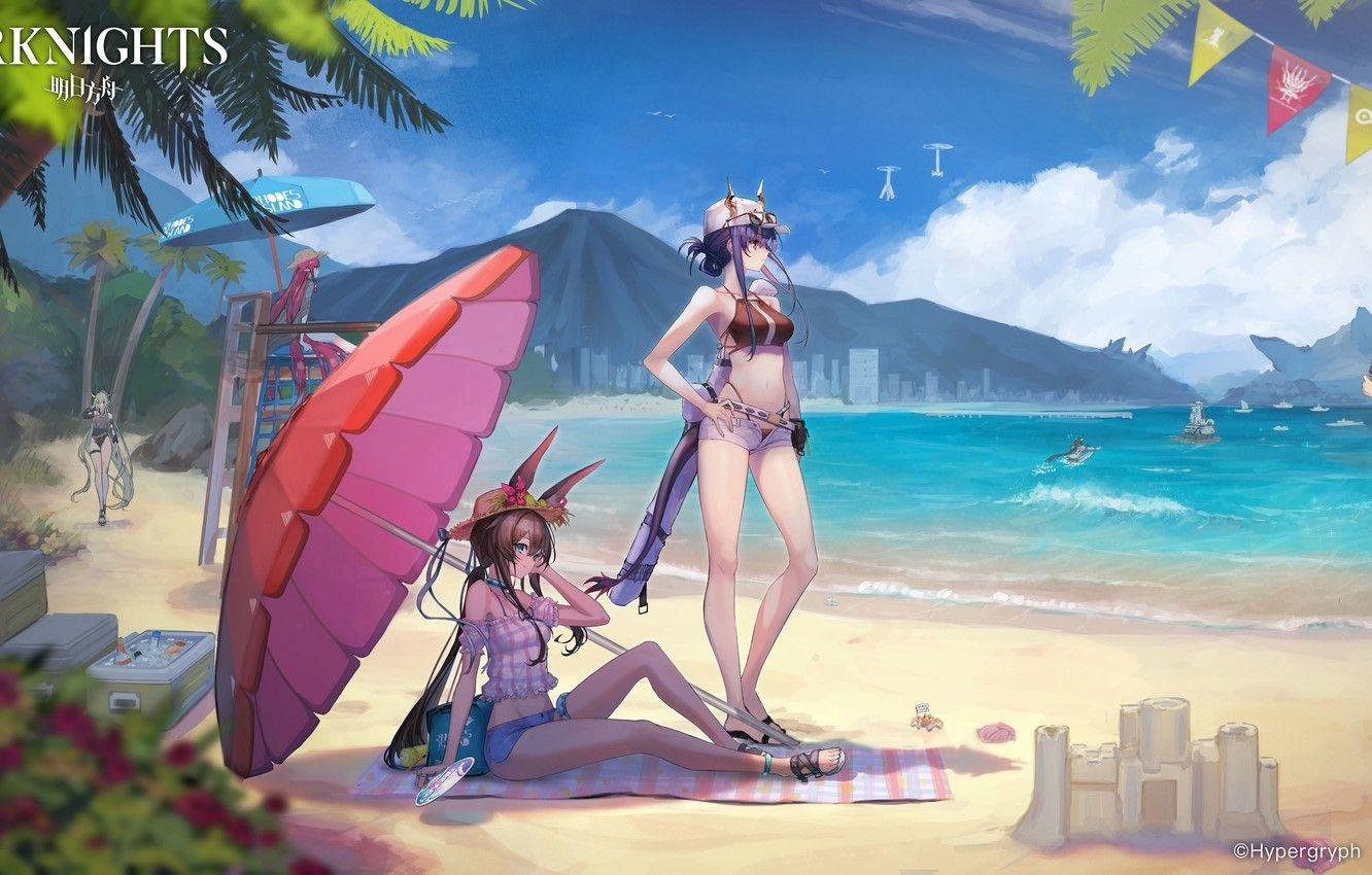 1332x850 Wallpaper beach, summer, girls, Arknights, Amiya, Ifrit, Ch in image for desktop, section игры