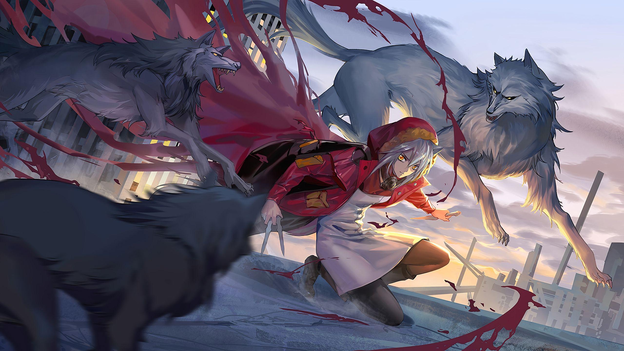 2560x1440 Amiya with wolves Arknights Anime Wallpaper 4k Ultra HD