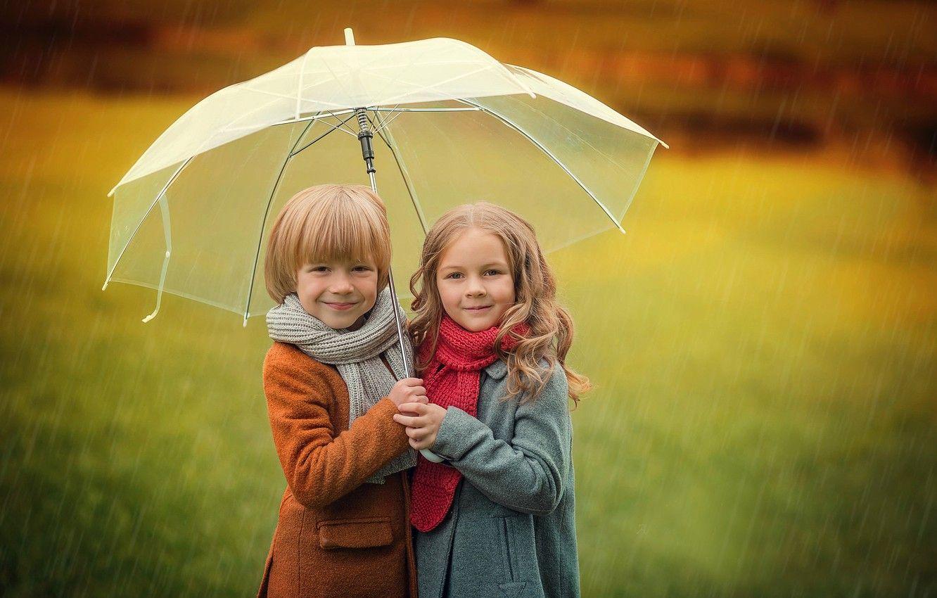 1332x850 Wallpaper autumn, children, umbrella, boy, girl image for desktop, section настроения