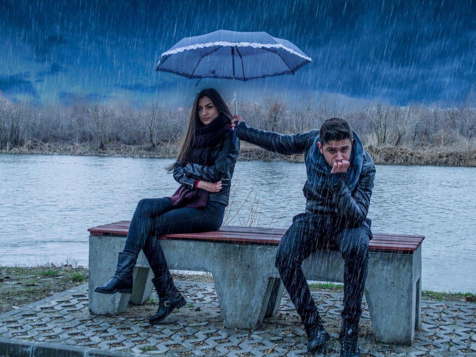 1600x1200 Love, Girl, Boy, Rain, Umbrella :
