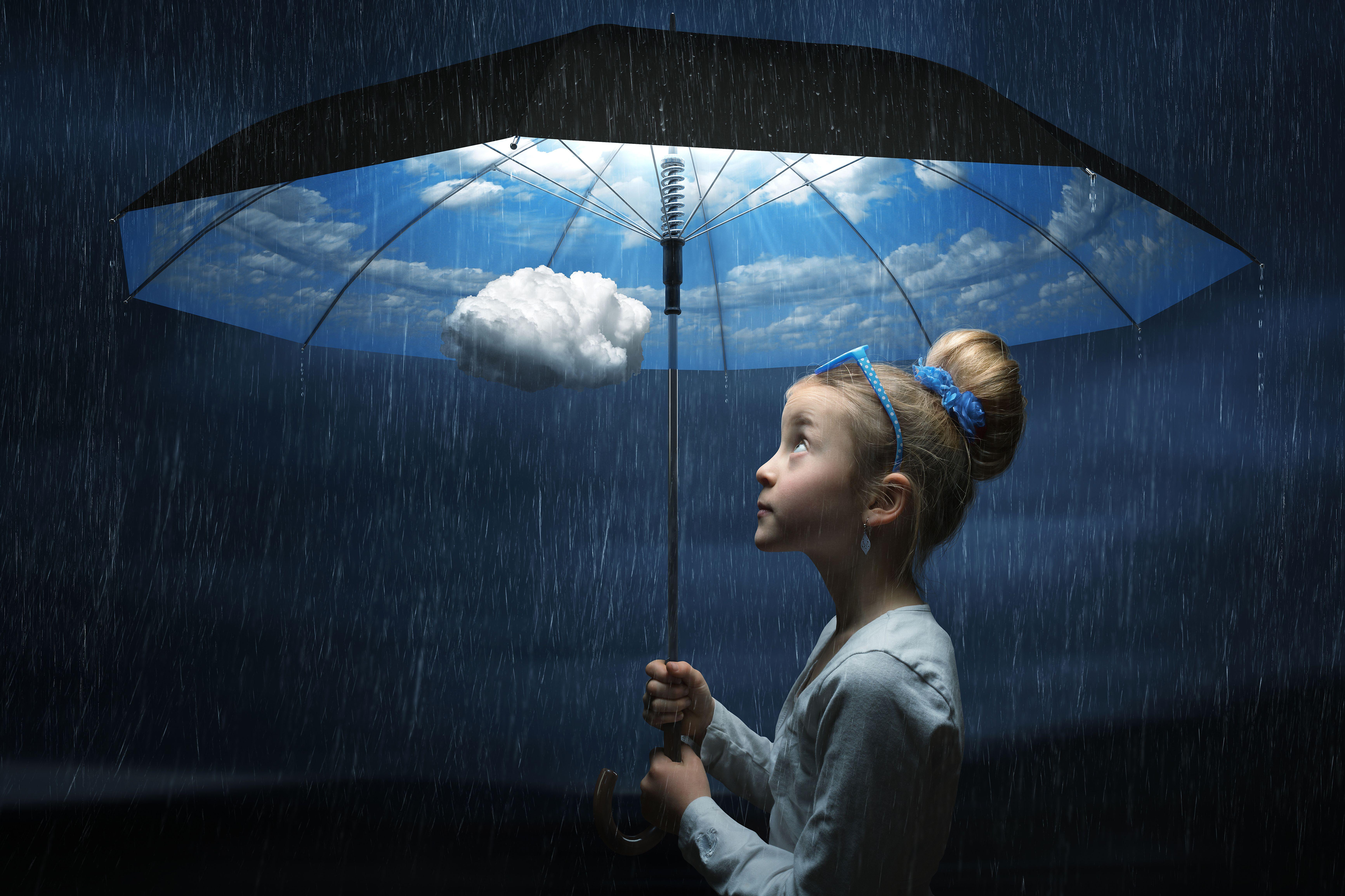 6930x4620 6930x4620 Blonde, Child, Cloud, Fantasy, Girl, Little Girl, Manipulation, Rain, Sky, Umbrella. Mocah.org HD Wallpaper