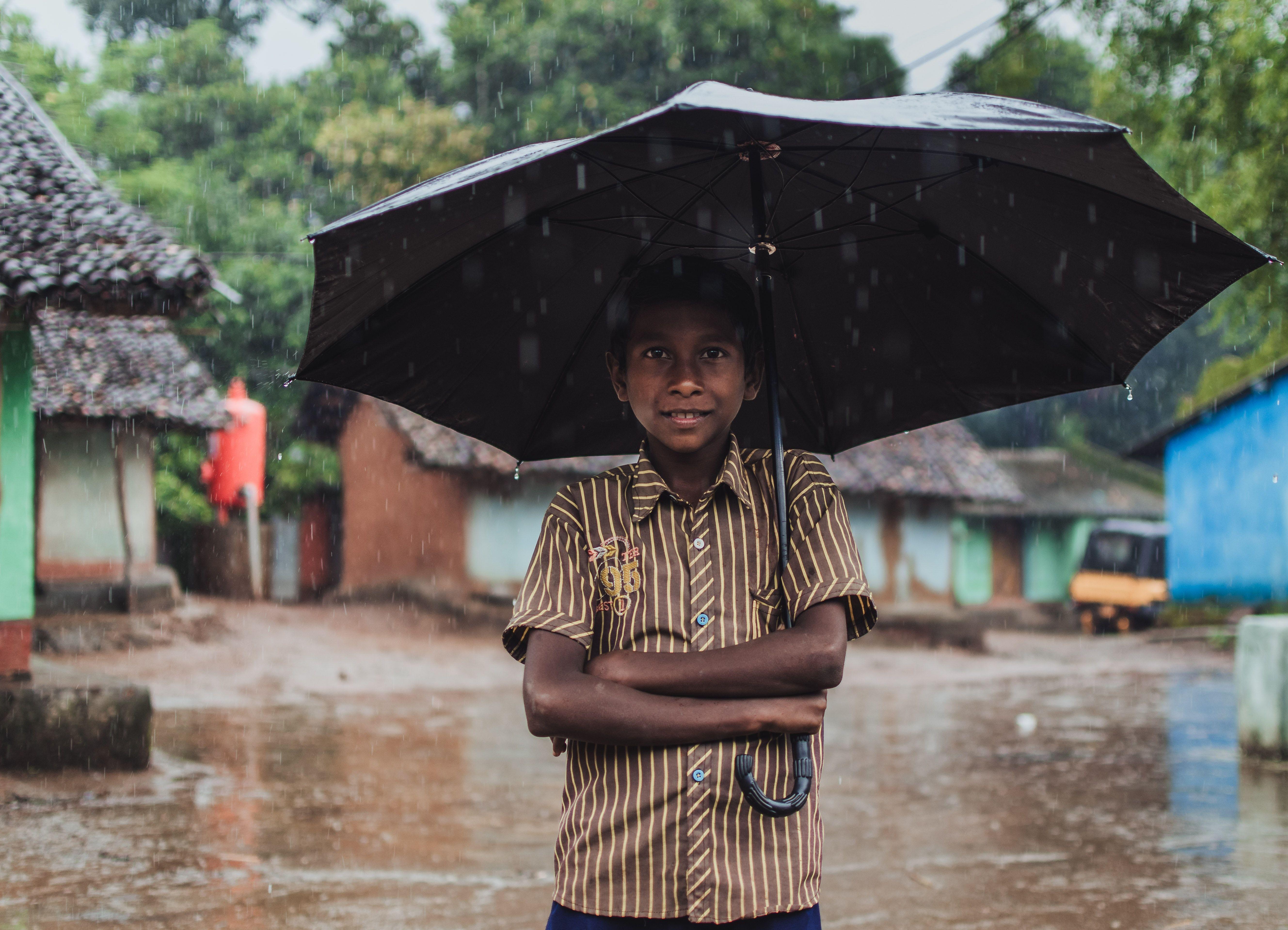 5314x3838 Boy Holding Black Umbrella · Free