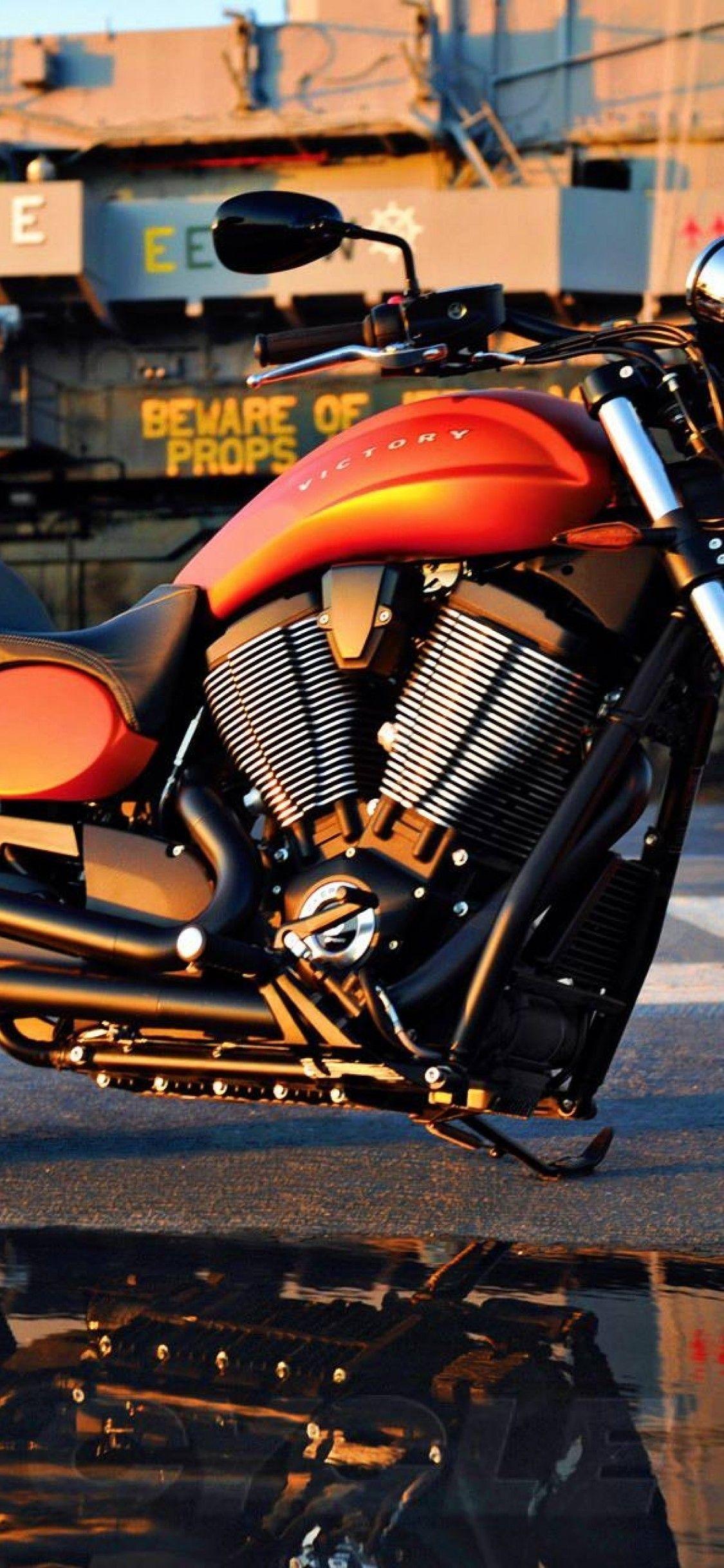 1125x2436 Download 1125x2436 Victory, Motorcycle, Reflection, Side View Wallpaper for iPhone X