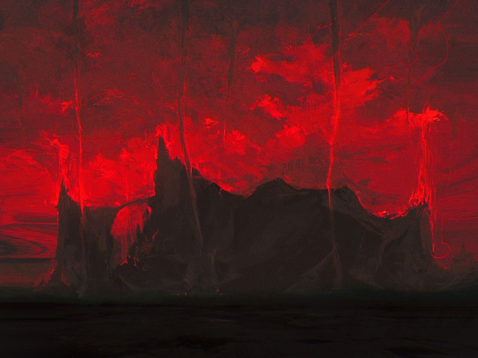 1600x1200 Download wallpaper 1600x1200 mountains, dark, art, red, black standard 4:3 HD background