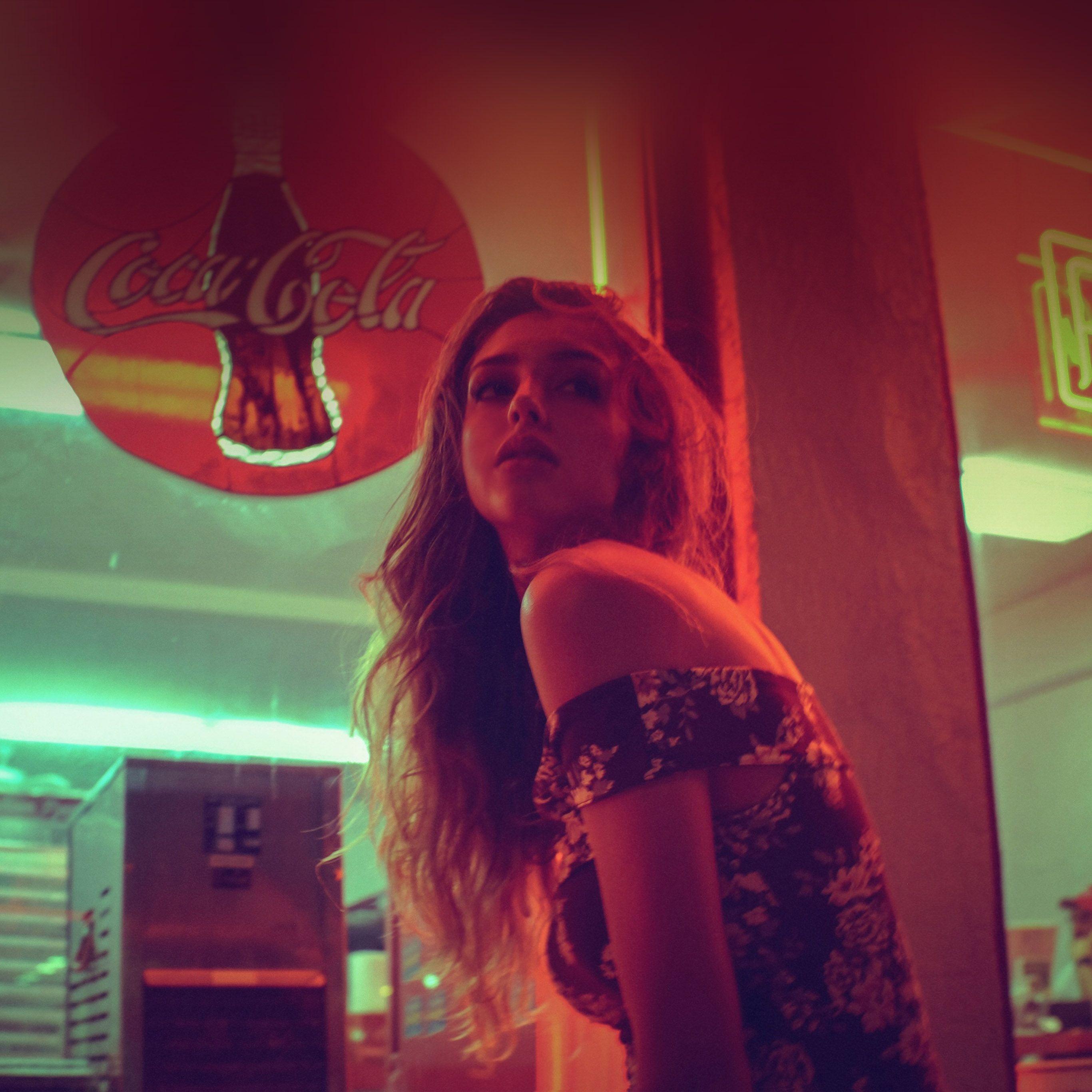 2732x2732 Girl Red Blonde Model Night Wallpaper