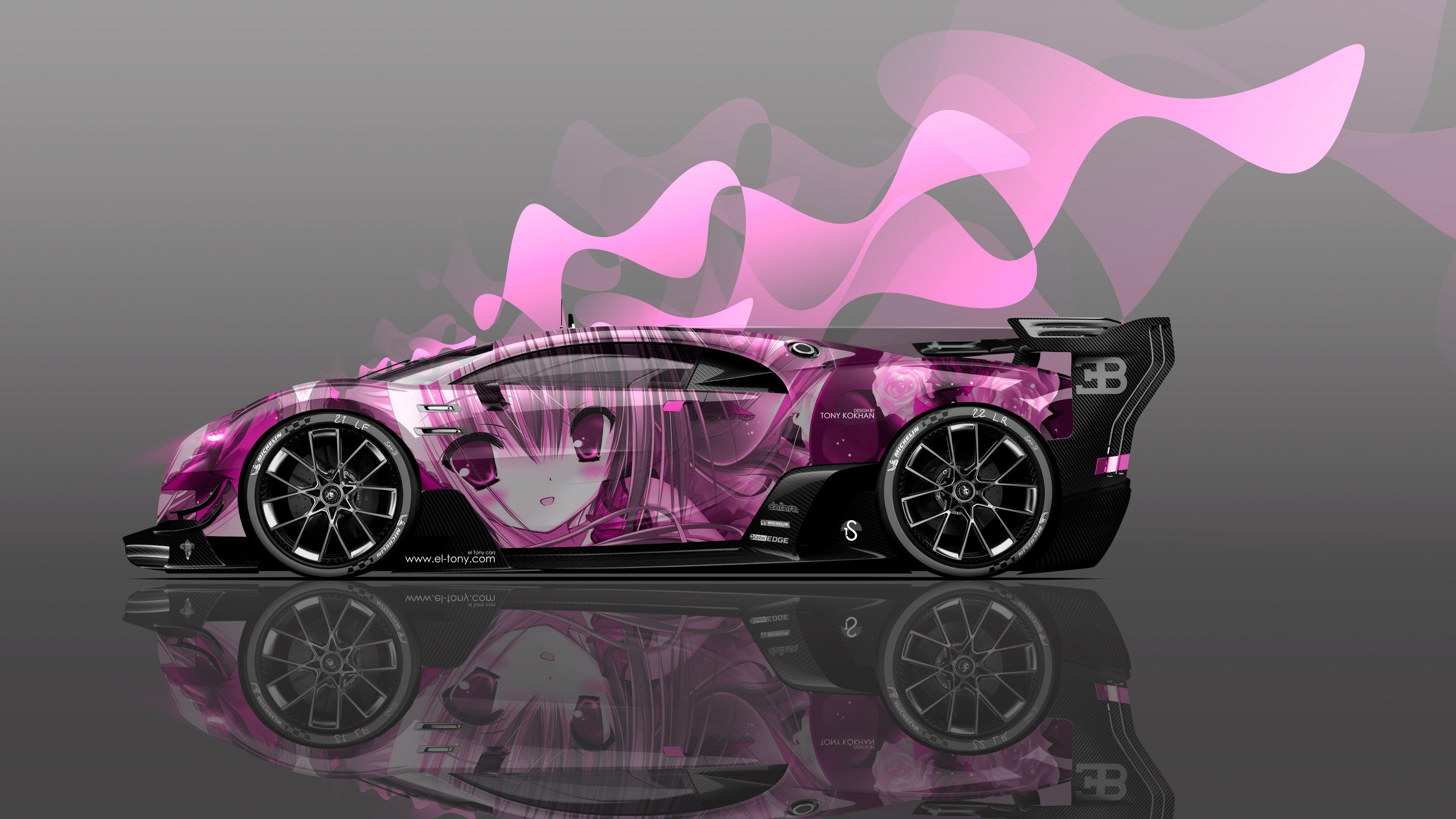 3840x2160 Bugatti Vision GT Side Anime Girl Aerography Car 2016 Wallpaper 4K