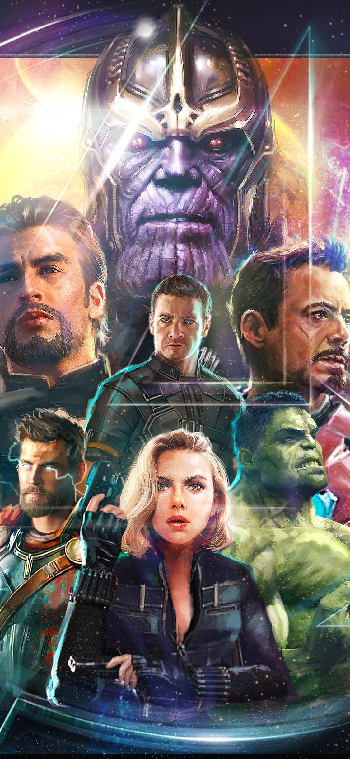 1125x2436 Thor Black Widow Hulk In Avengers Infinity War Artwork