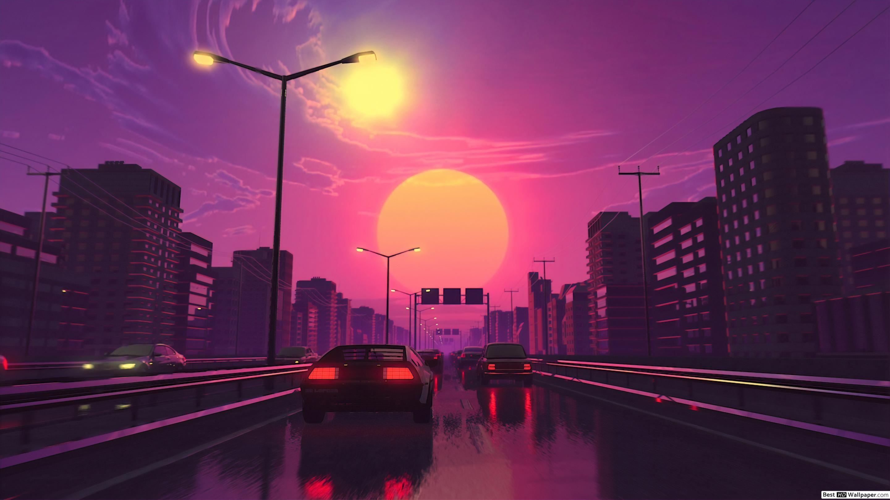 2880x1620 Retro city HD wallpaper download