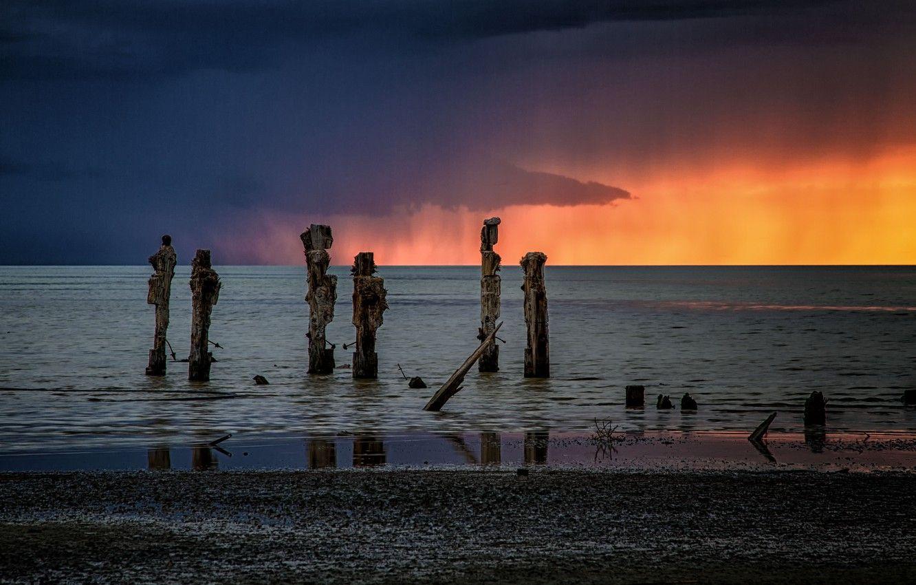 1332x850 Wallpaper storm, sunset, water, clouds, Utah, Great Salt Lake, Salt Lake City image for desktop, section пейзажи