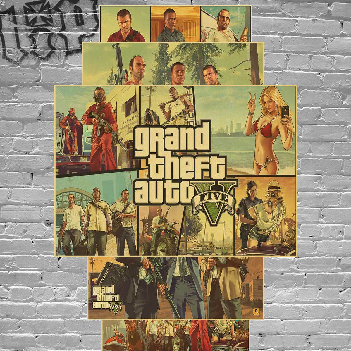 1200x1200 Custom retro Poster Grand Theft Auto Posters Grand Theft Auto GTA5 Wallpaper Game Poster San Andreas Wall Stickers Decoration at the price of $1.71 in