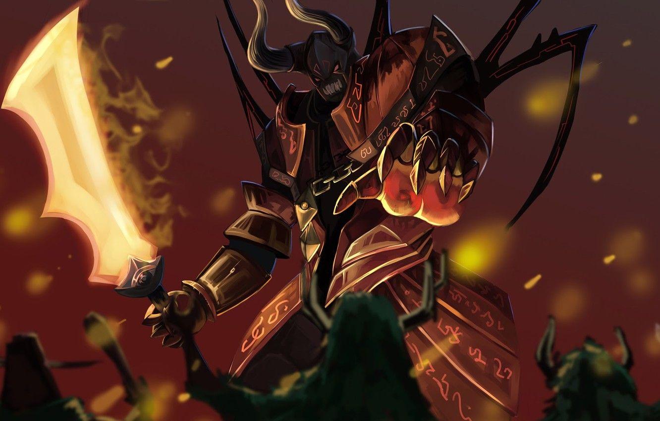 1332x850 Wallpaper weapons, sword, the demon, art, horns, Dota Doom, Lucifer, creeps image for desktop, section игры
