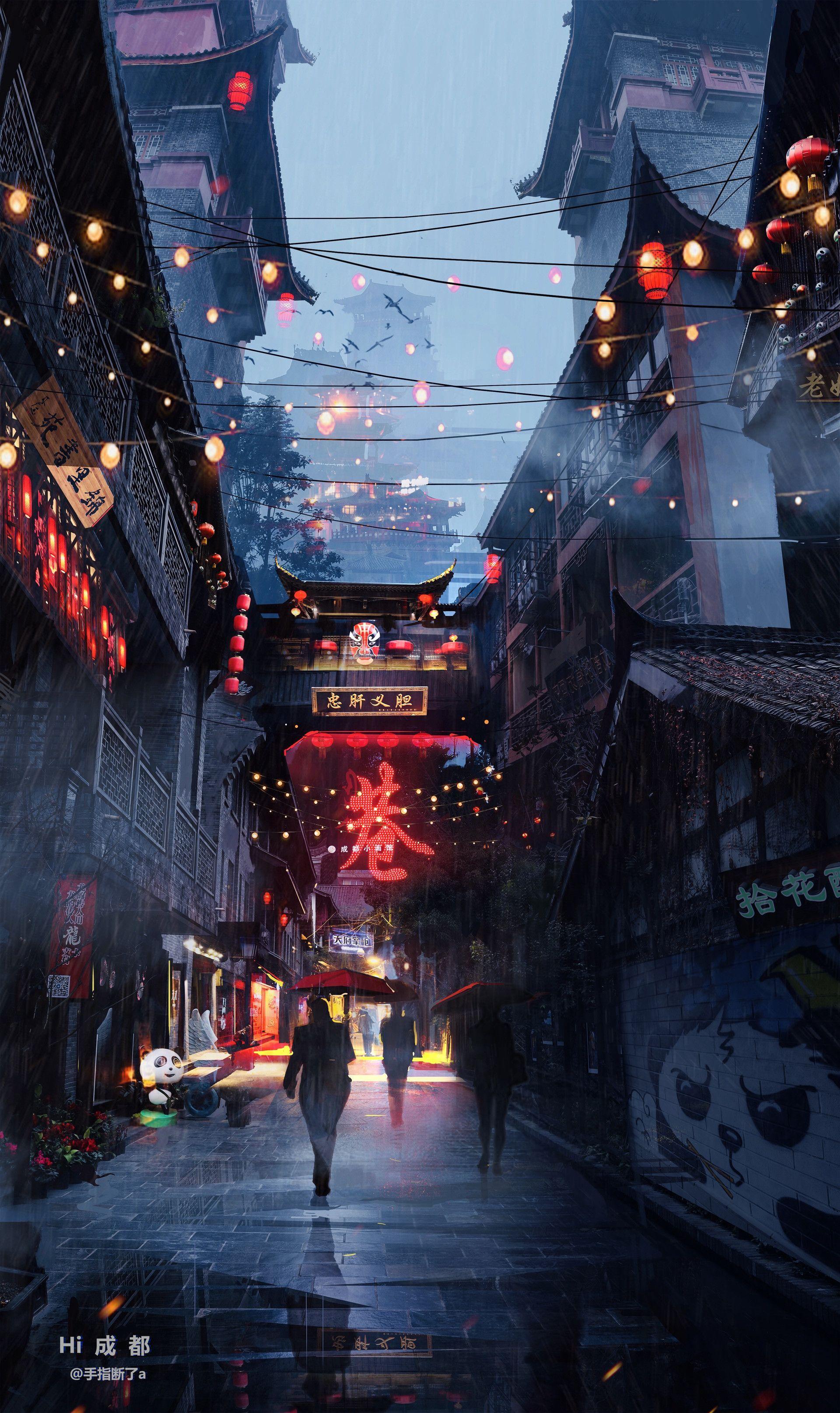 1920x3228 Hi ChengDu, 手指断了 a. Aesthetic drawing, Cyberpunk city, City wallpaper