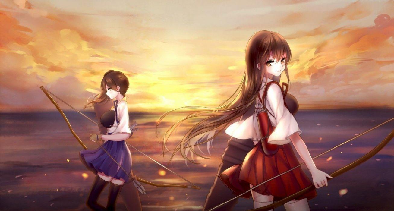 1307x700 Akagi (KanColle) anime Anime Girls Kaga (KanColle) Kantai Collection wallpaperx900