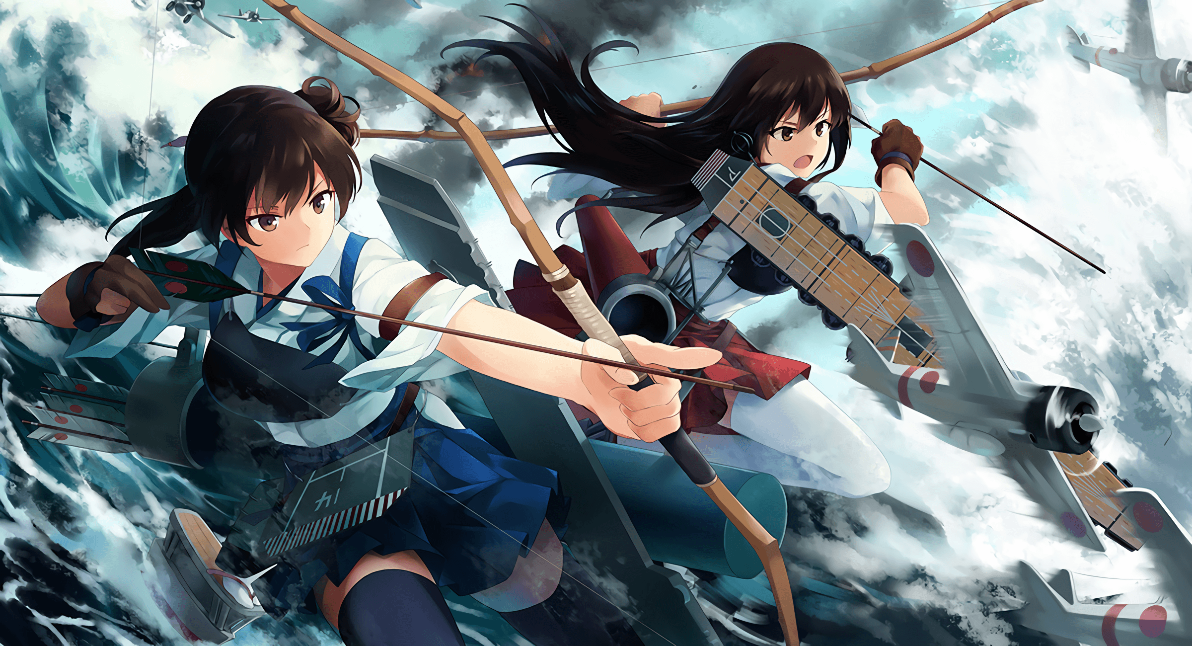 2400x1300 #Kaga (KanColle), #anime, #anime girls, #Kantai Collection, #Akagi ( KanColle) wallpaper. Mocah.org HD Wallpaper