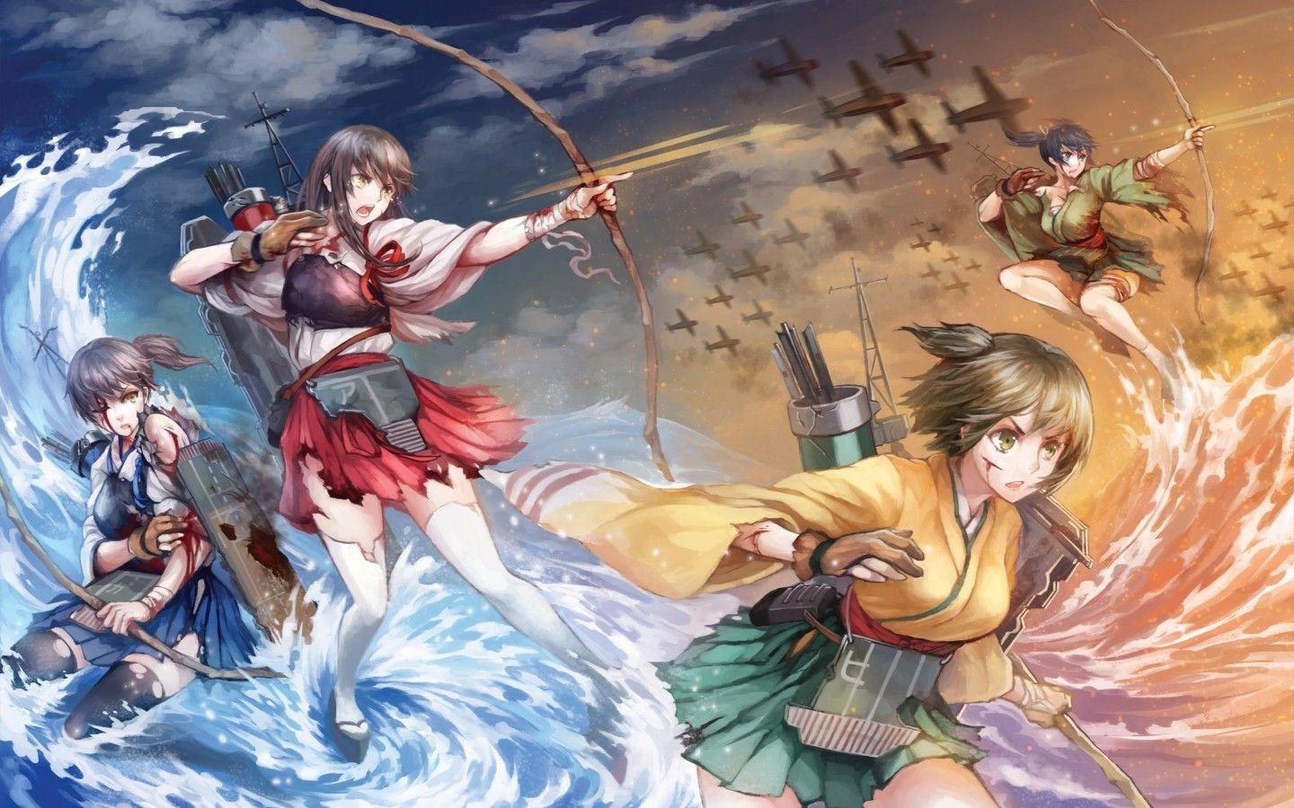 1440x900 Download 1440x900 Kaga, Souryuu, Akagi, Kancolle, Wave, Bows, Aircrafts, Kantai Collection Wallpaper for MacBook Pro 15 inch, MacBook Air 13 inch