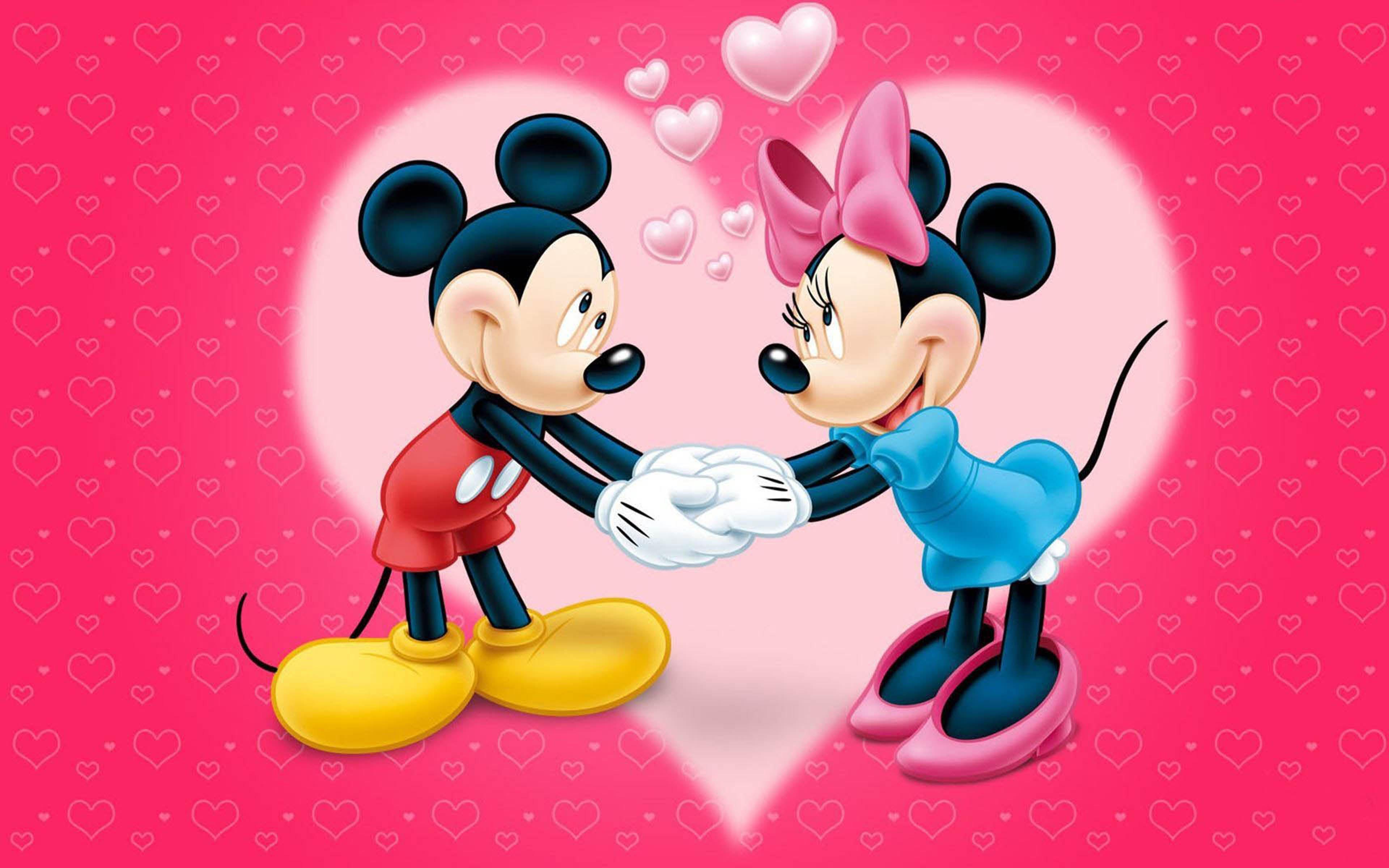 3840x2400 Mickey And Minnie Mouse Love Couple Cartoon Red Wallpaper With Hearts HD Wallpaper For Desktop Mobile And Tablet 3840x2400 :