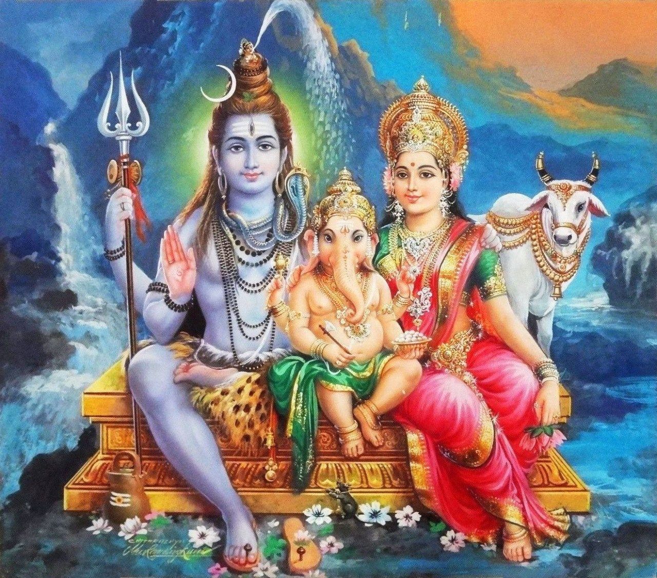 1280x1125 God Shiva Parvathi Vinayaga HD Wallpaper