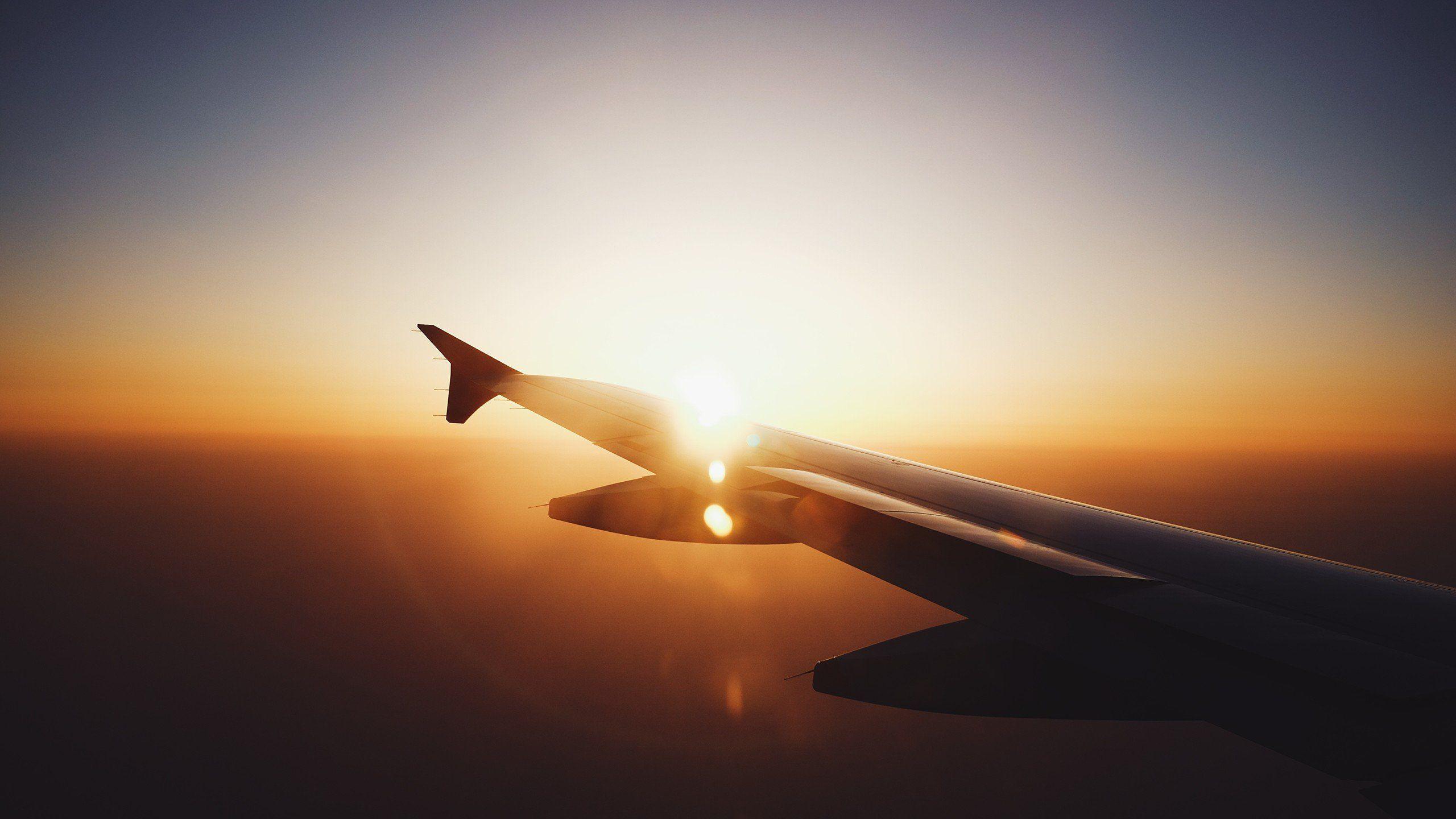2560x1440 airplane, Airplane wing, Sunset, Lens flare HD Wallpaper / Desktop and Mobile Image & Photo