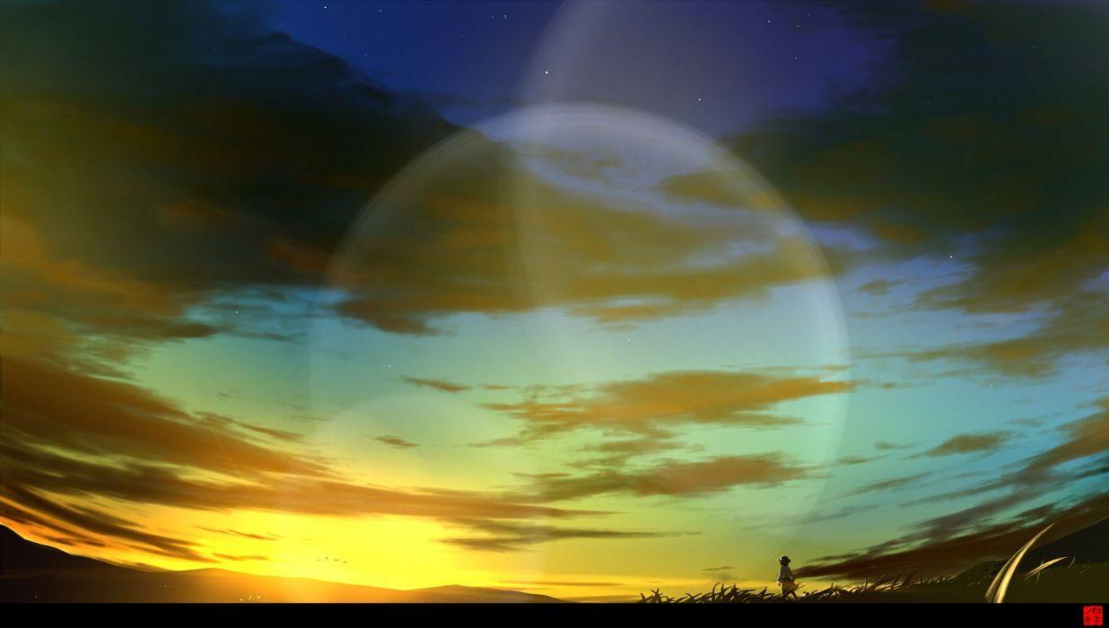 1236x700 Sunset video games clouds Touhou lens flare skyscapes Usami Renko anime girls skies wallpaperx1010