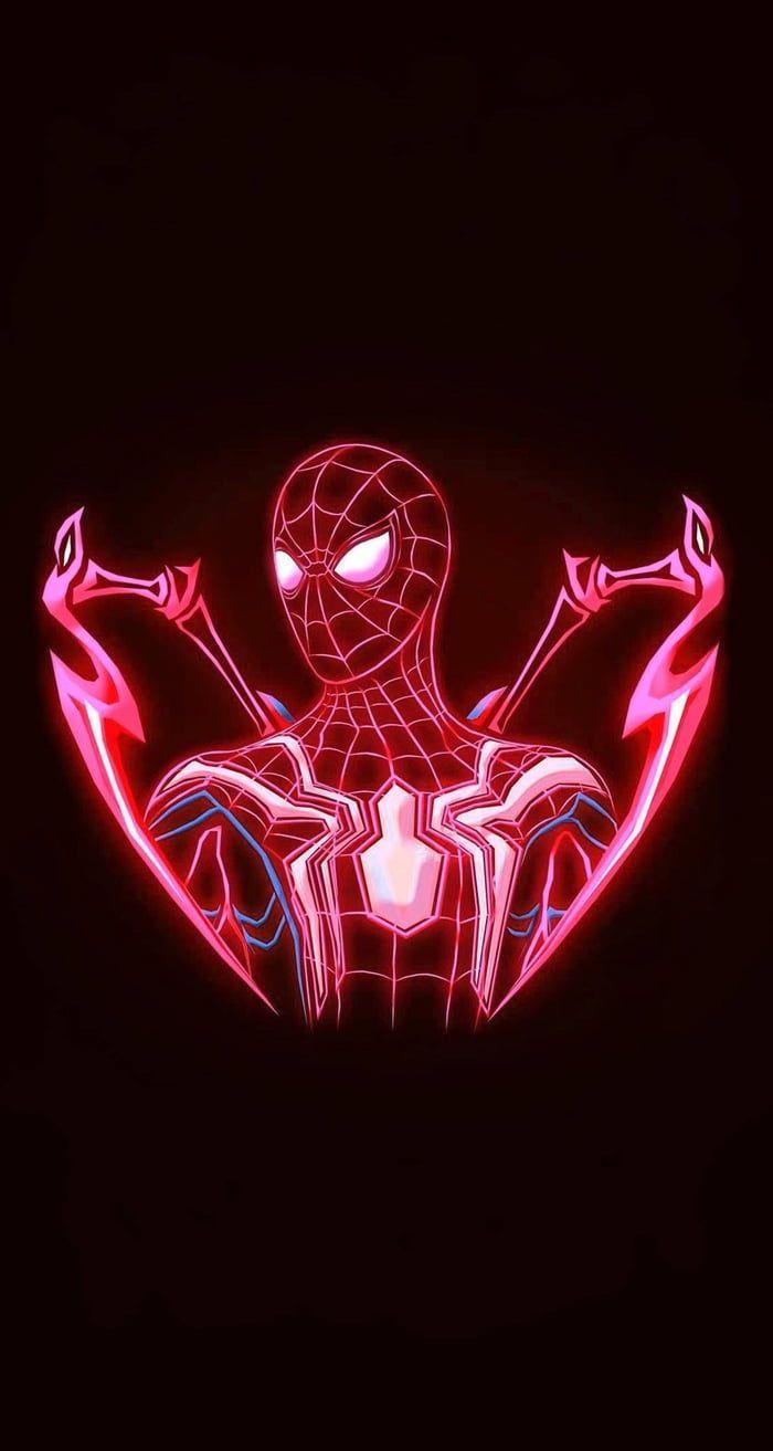 700x1313 A dark overall Spiderman wallpaper with Neon themed trace that doesn't hurt the eyes