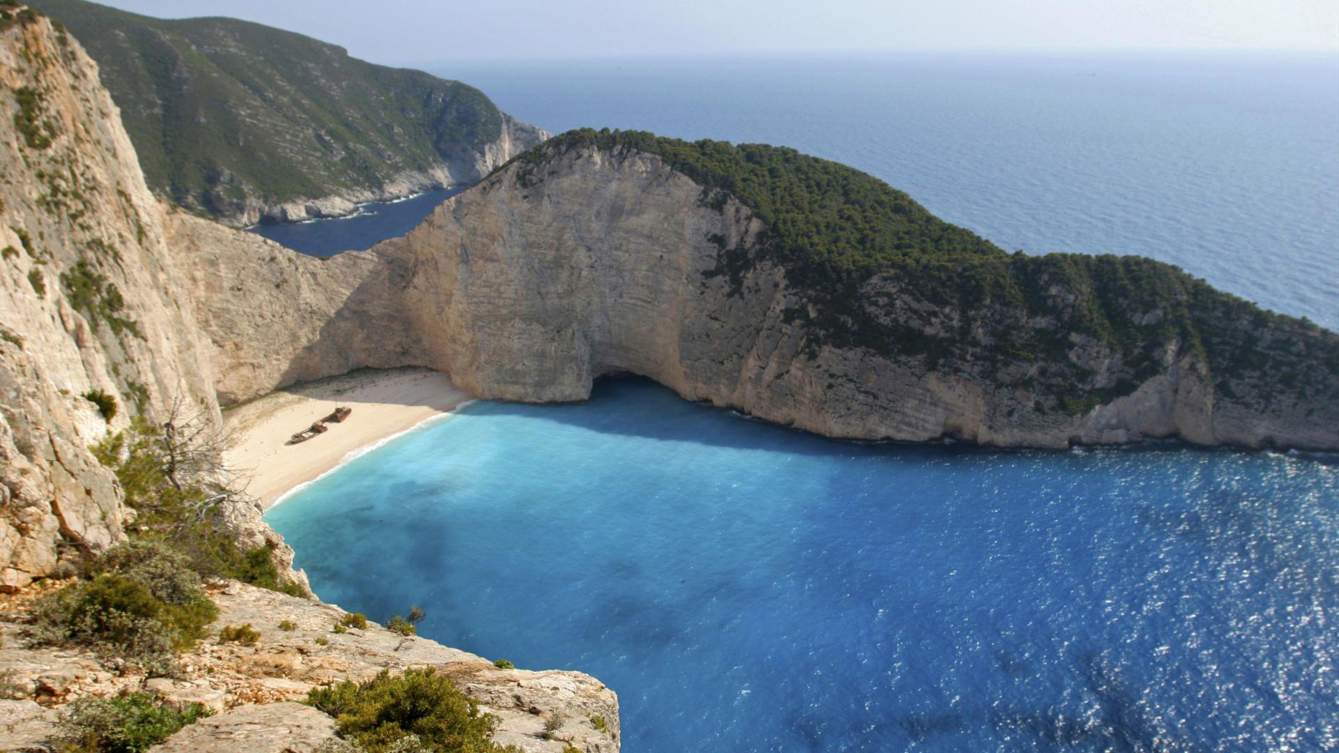 1920x1080 nature, islands, Greece, Zakynthos, cove Wallpaper /