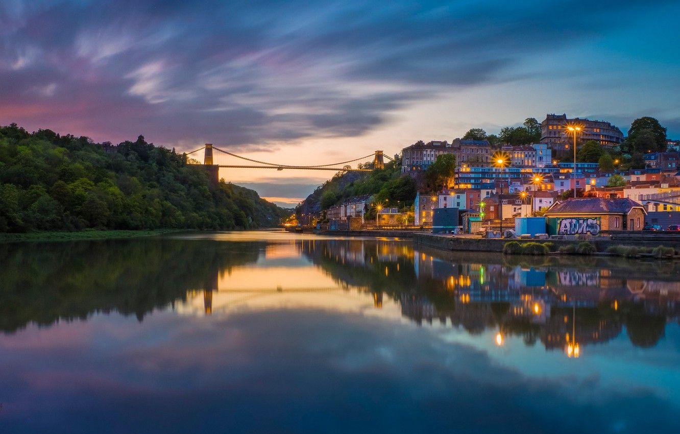 1332x850 Wallpaper bridge, reflection, river, England, building, home, England, Bristol, Bristol, Clifton Suspension Bridge, Clifton suspension bridge, The River Avon, Avon River image for desktop, section город
