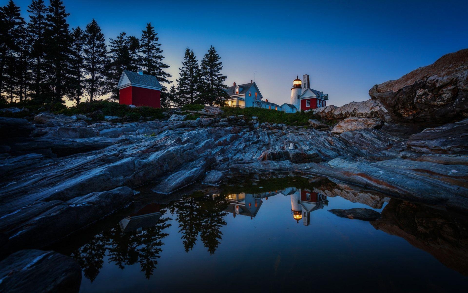 1920x1200 Bristol, Lighthouse, Water, Rocks, Trees, Dusk 750x1334 IPhone 8 7 6 6S Wallpaper, Background, Picture, Image
