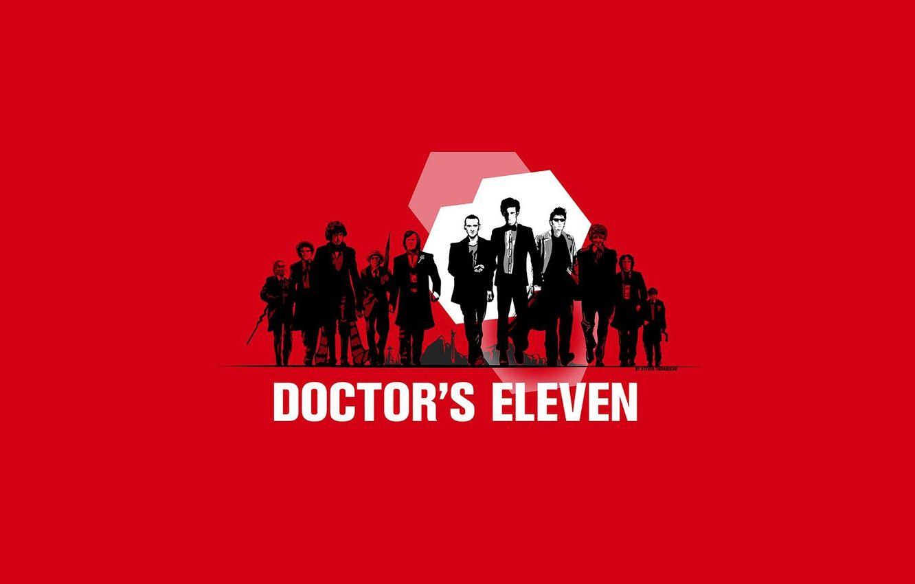 1332x850 Wallpaper art, parody, actors, Doctor Who, red background, men, Doctor Who, Ocean's Eleven image for desktop, section минимализм