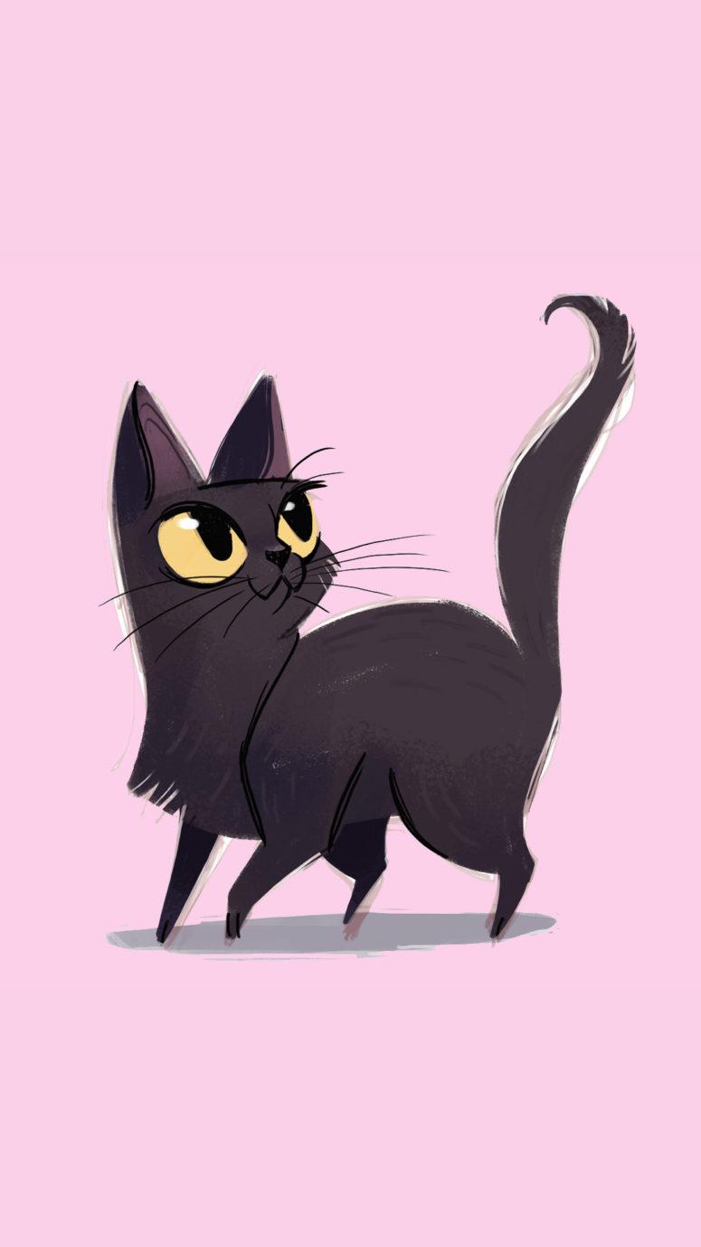 Cute Black Cat Cartoon Wallpapers