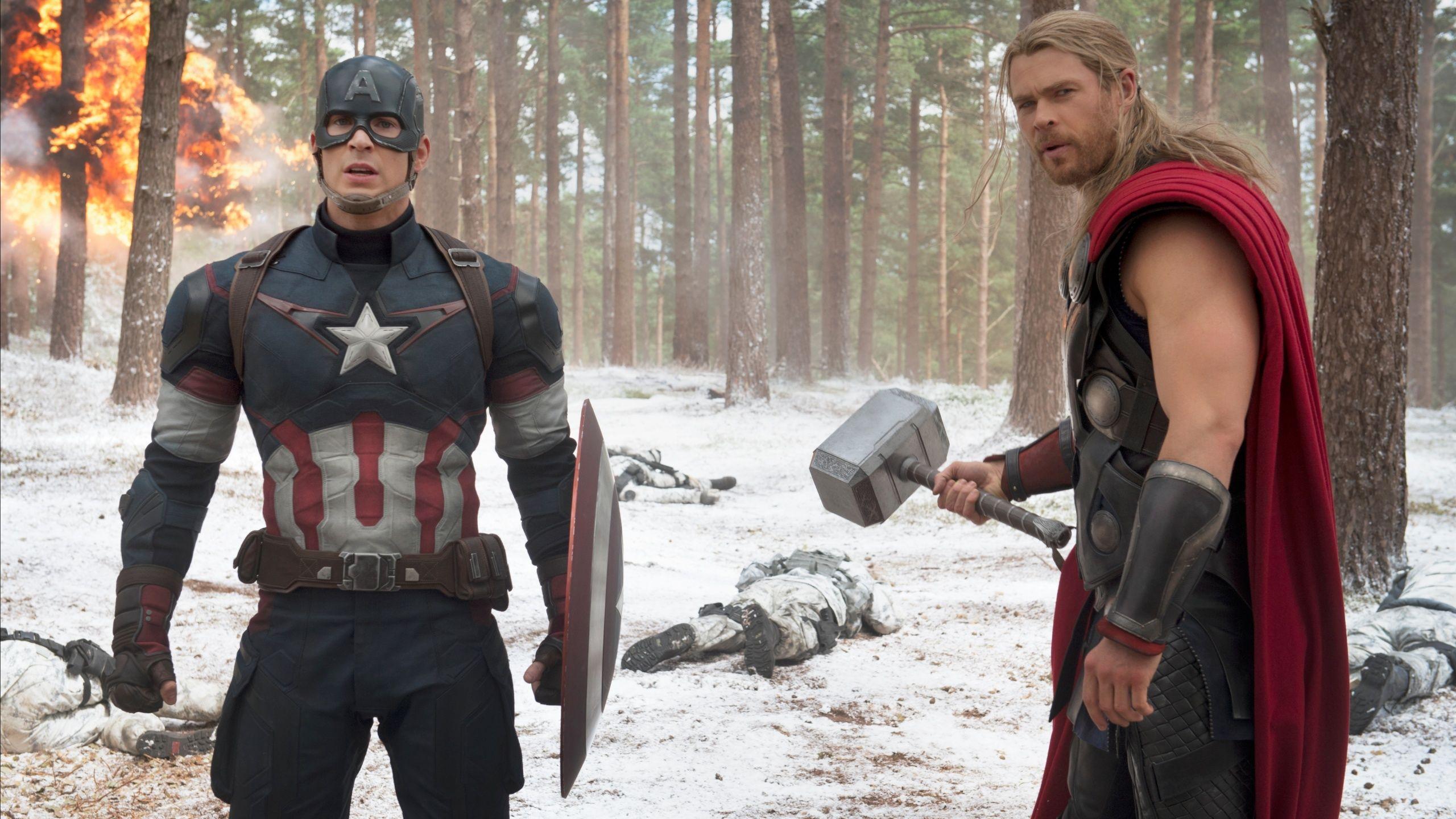 2560x1440 Captain America And Thor Avengers Age Of Ultron Wallpaper