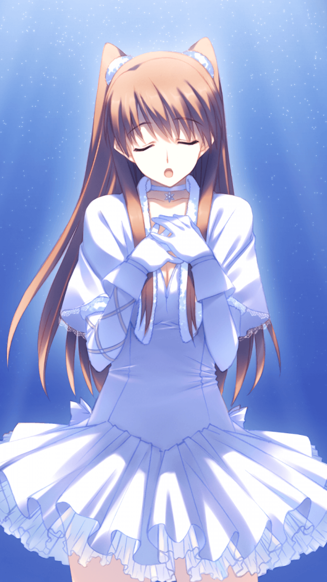 1080x1920 Download 1080x1920 White Album Ogiso Setsuna, Singing, White Dress, Stage, Visual Novel Wallpaper for iPhone iPhone 7 Plus, iPhone 6+, Sony Xperia Z, HTC One