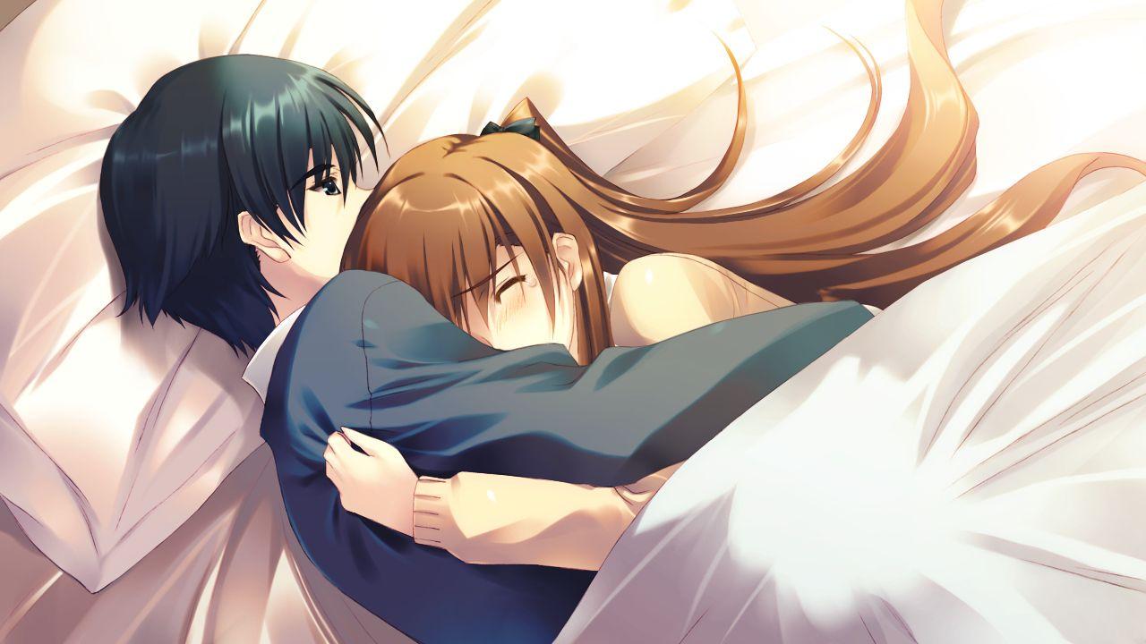 1280x720 bed black eyes black hair blush brown hair game cg kitahara haruki long hair male ogiso setsuna short hair tears white album 2. konachan.com.com Anime Wallpaper