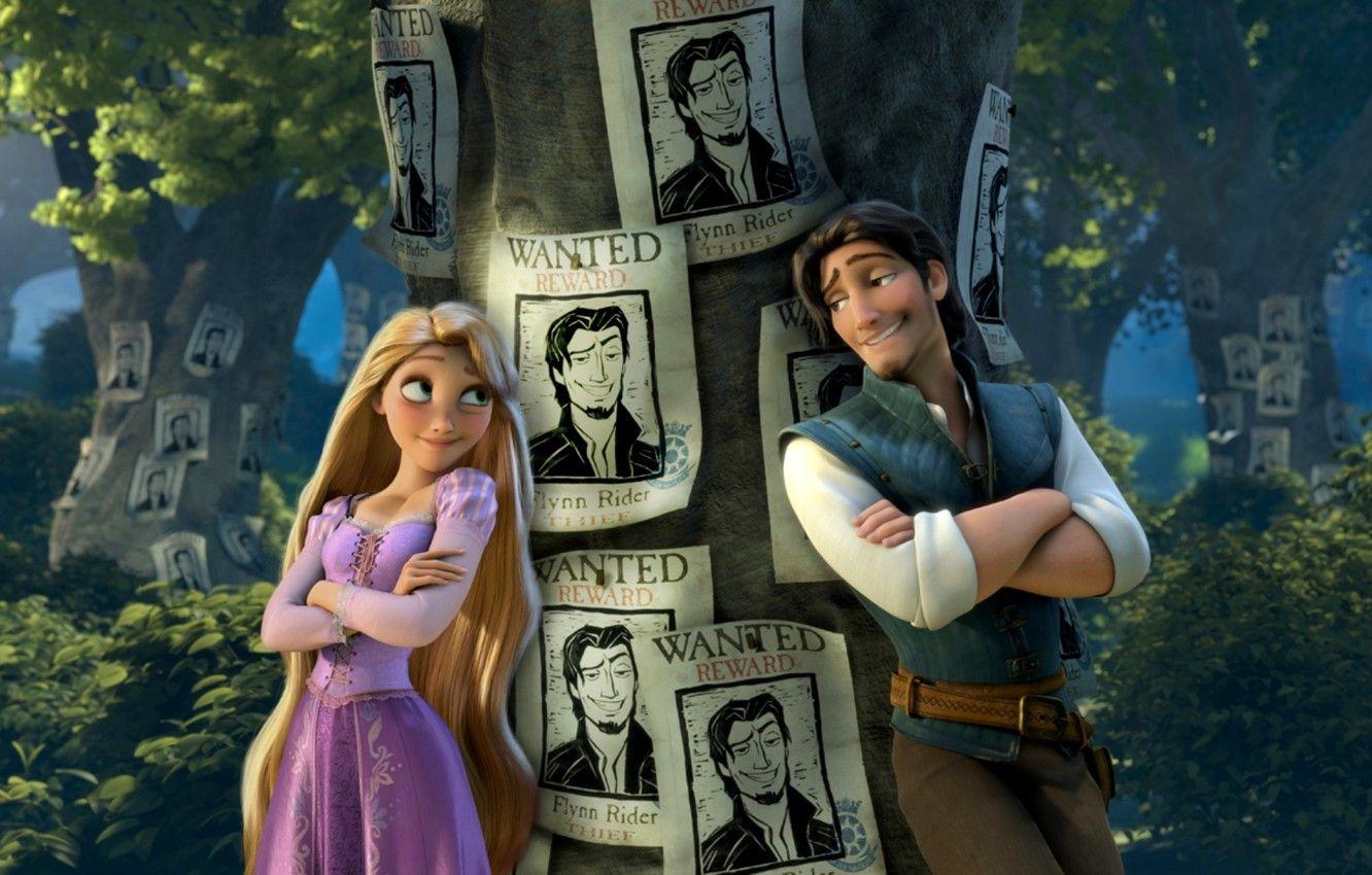 1332x850 Wallpaper forest, hair, Rapunzel, Princess, the robber, ads, Tangled, Complicated story, Flynn, Rapunzel, Flynn, the movie, search, Wanted image for desktop, section фильмы