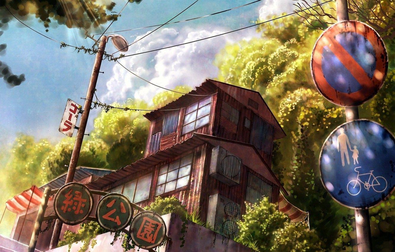 1332x850 Wallpaper street, Japan, signs, art, ladder, canopy, house, vintage, Japan old township, road image for desktop, section прочее